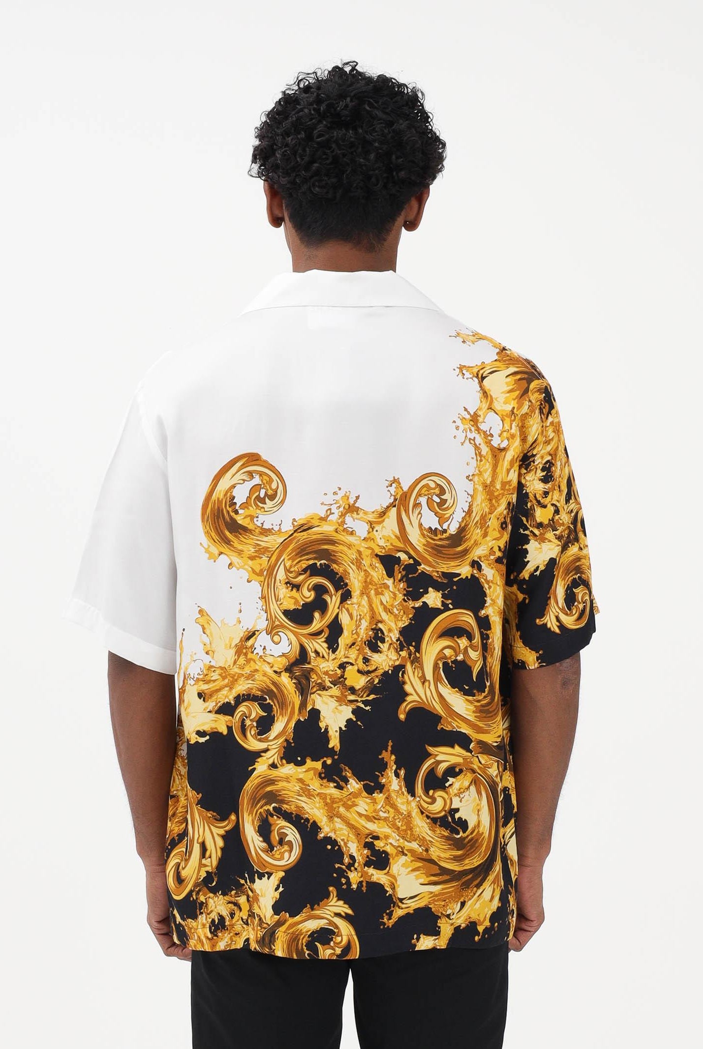 VERSACE JEANS COUTURE Camicia a manica corta bianca da uomo con stampa "Wave Couture" 80GAL2BBNS786 GL2 VERSACE JEANS COUTURE