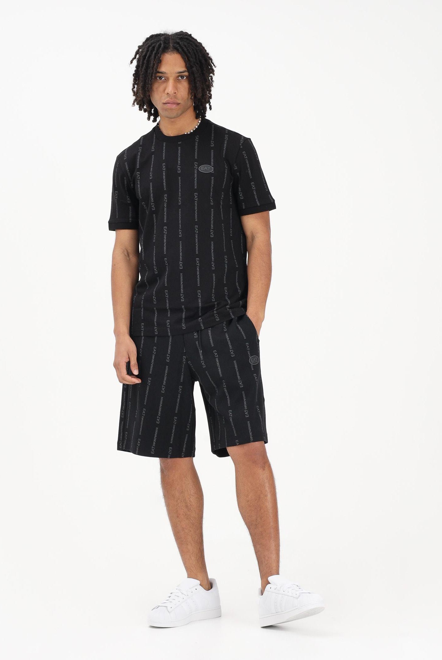 EA7 Shorts sportivo nero da uomo con stampa all-over del logo 7M001393AF12660 FC039 EA7