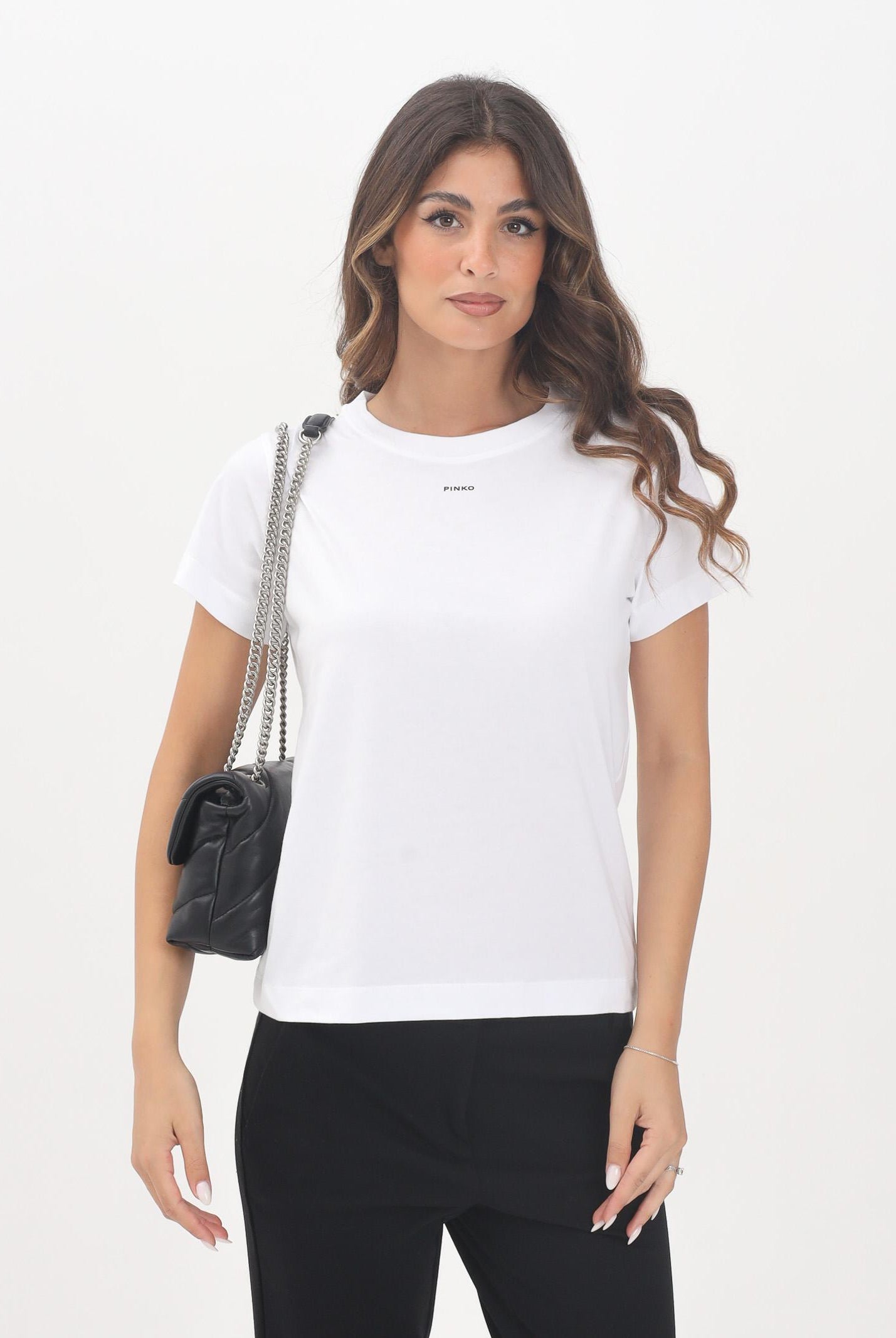 PINKO T-shirt a manica corta bianca da donna con logo 100373A2RE Z04 PINKO