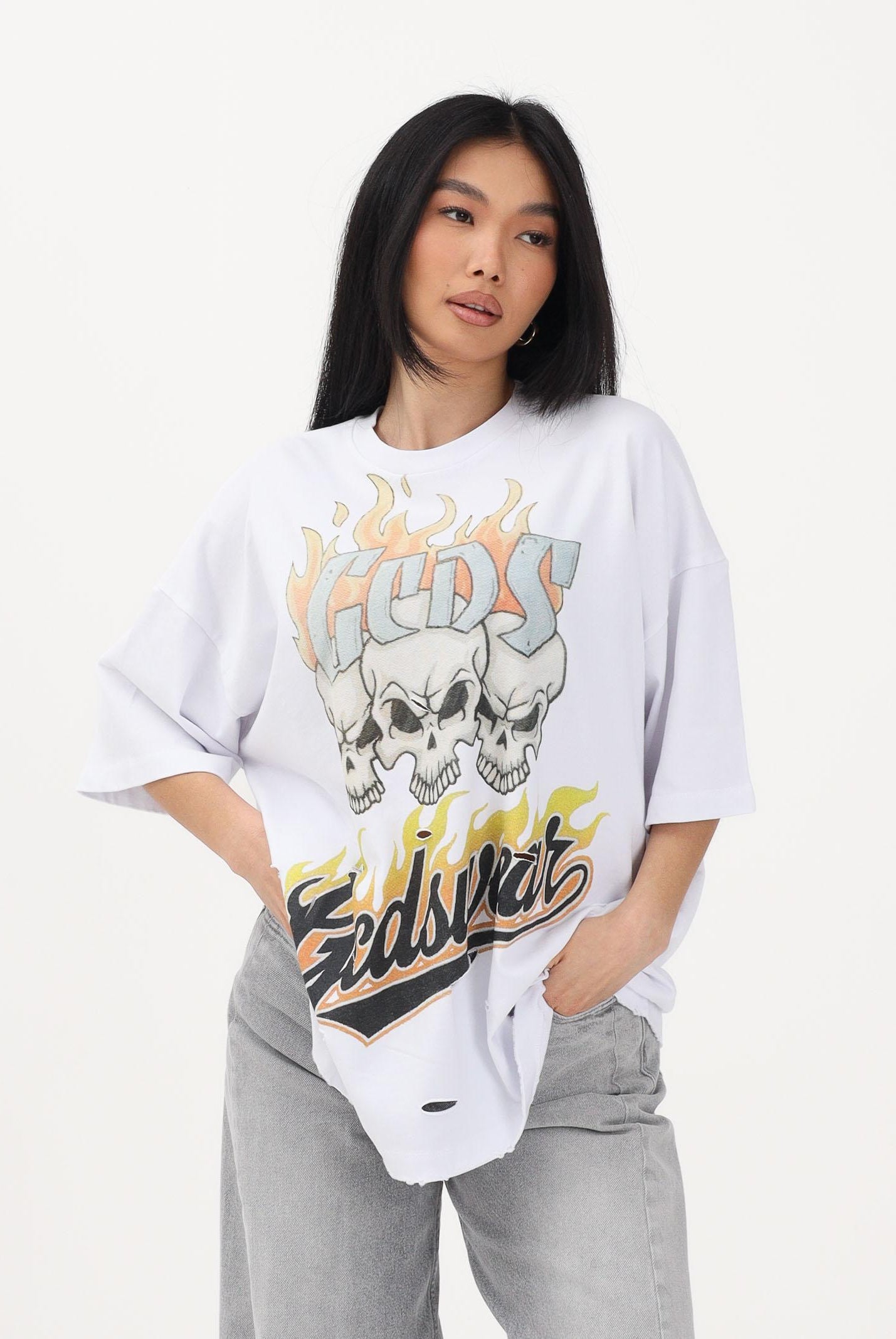 GCDS T-shirt a manica corta bianca per uomo e donna con stampa C1MWQC058J079 100Y GCDS
