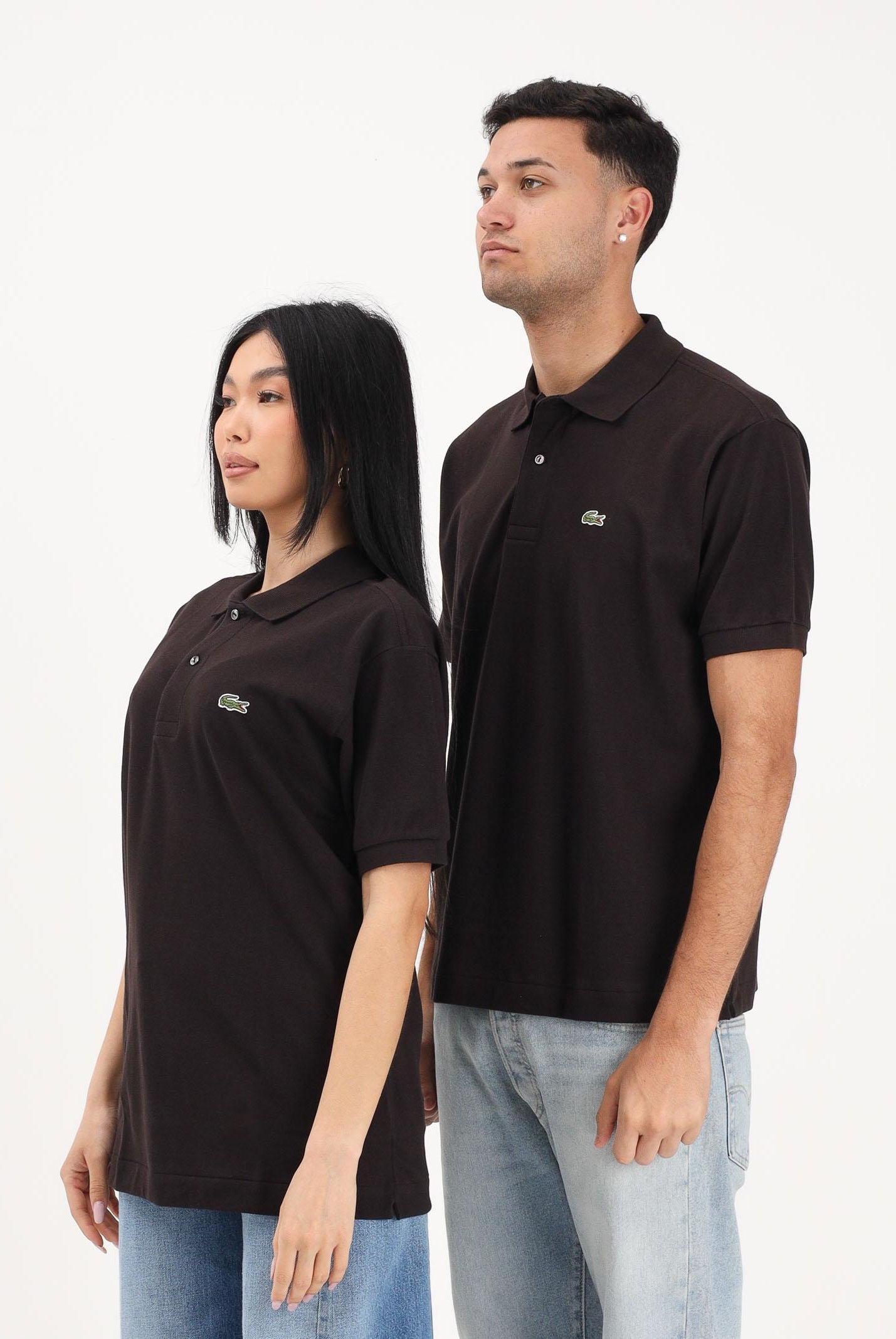 LACOSTE Polo marrone per uomo e donna con patch logo coccodrilo 1212 3LA LACOSTE