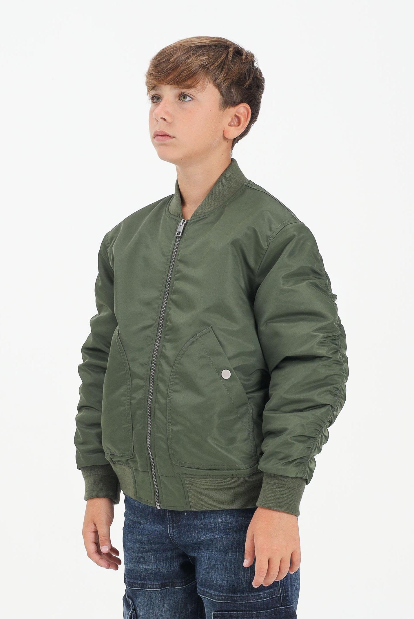 DIESEL Bomber verde militare per donna, ragazzi e bambini con maxi logo Oval Diesel J023980KAUX K513 DIESEL