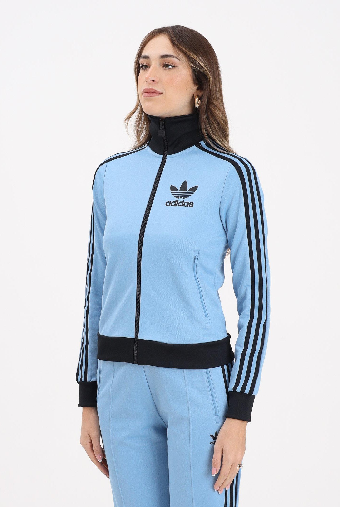ADIDAS ORIGINALS Felpa con zip Heritage azzurra e nera da donna JX7851 ADIDAS ORIGINALS