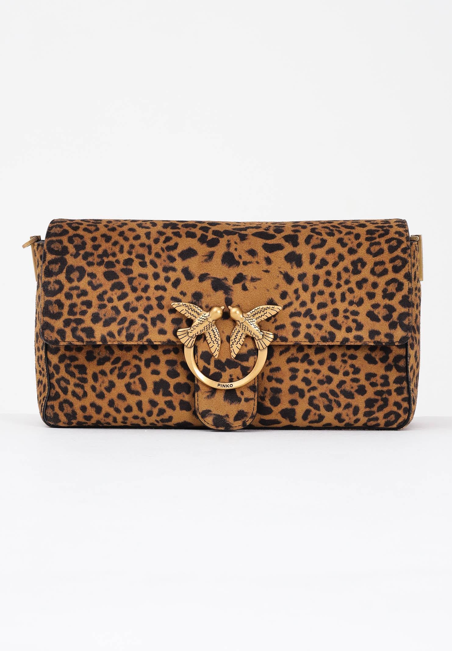 PINKO Borsa a tracolla Slouchy cuoio da donna in Suede Leopardato 106243A32A M35Q PINKO