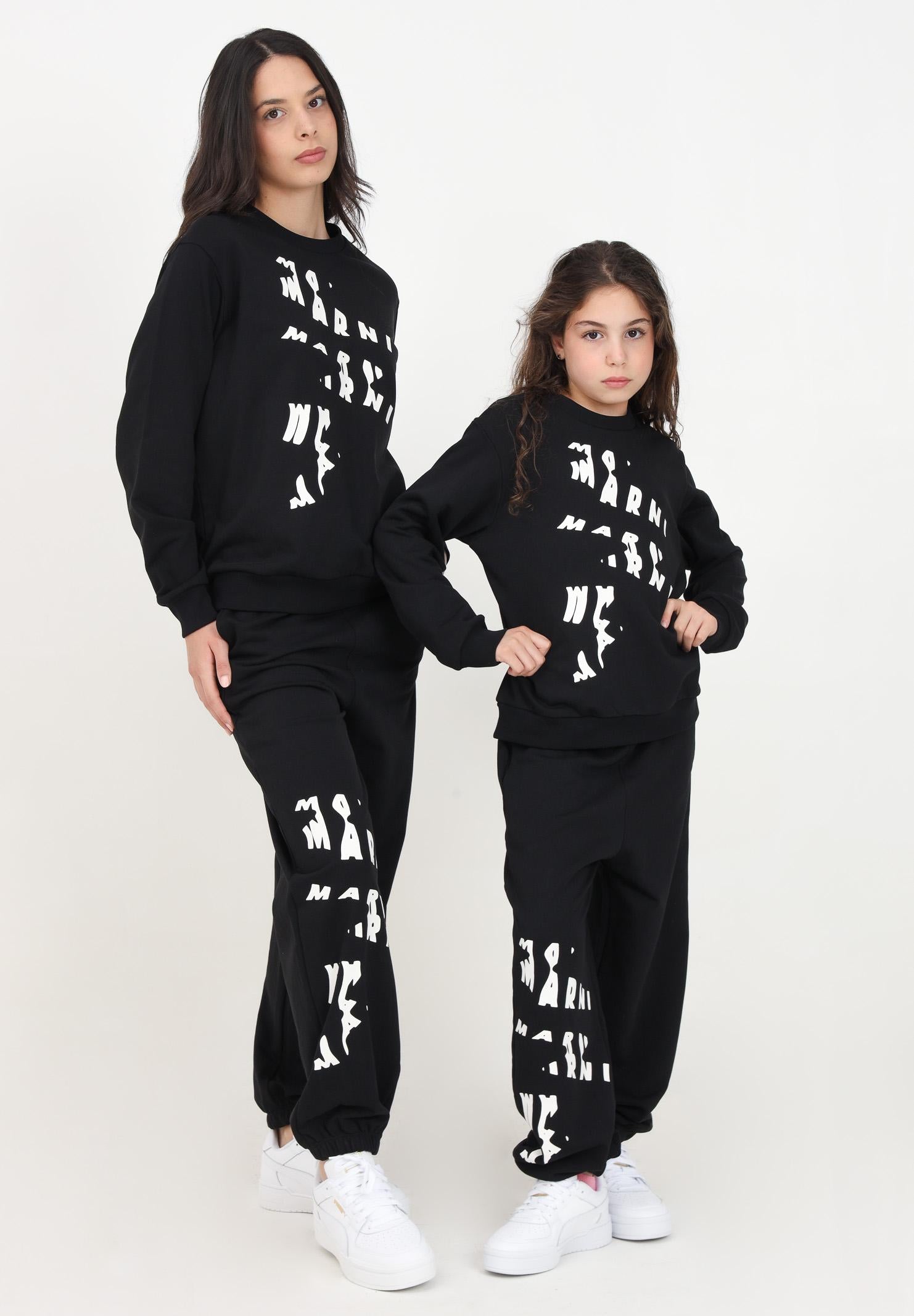 Pantalone sportivo nero per donna e bambina con stampa a contrasto M01219M00RE 0M900 MARNI
