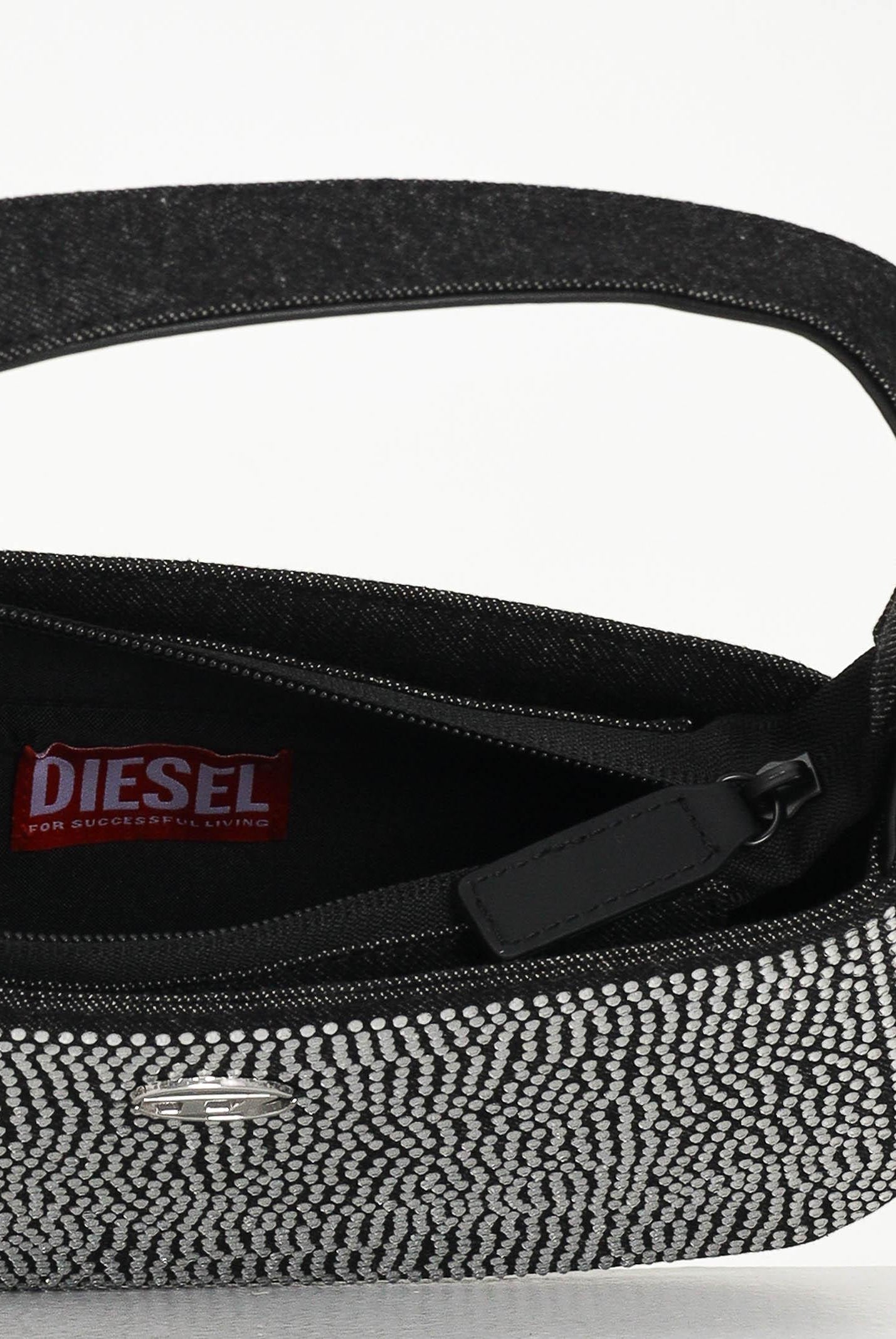 DIESEL Borsa WJULIE in denim nero da donna con strass applicati J02530KXBRM K02 DIESEL