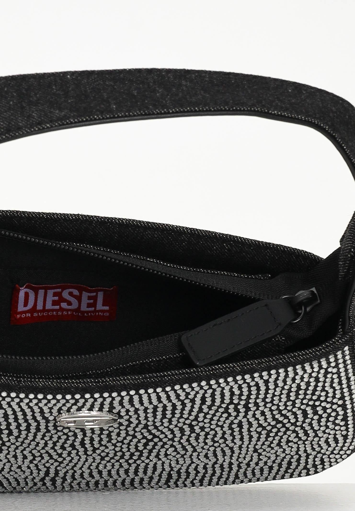 DIESEL Borsa WJULIE in denim nero da donna con strass applicati J02530KXBRM K02 DIESEL