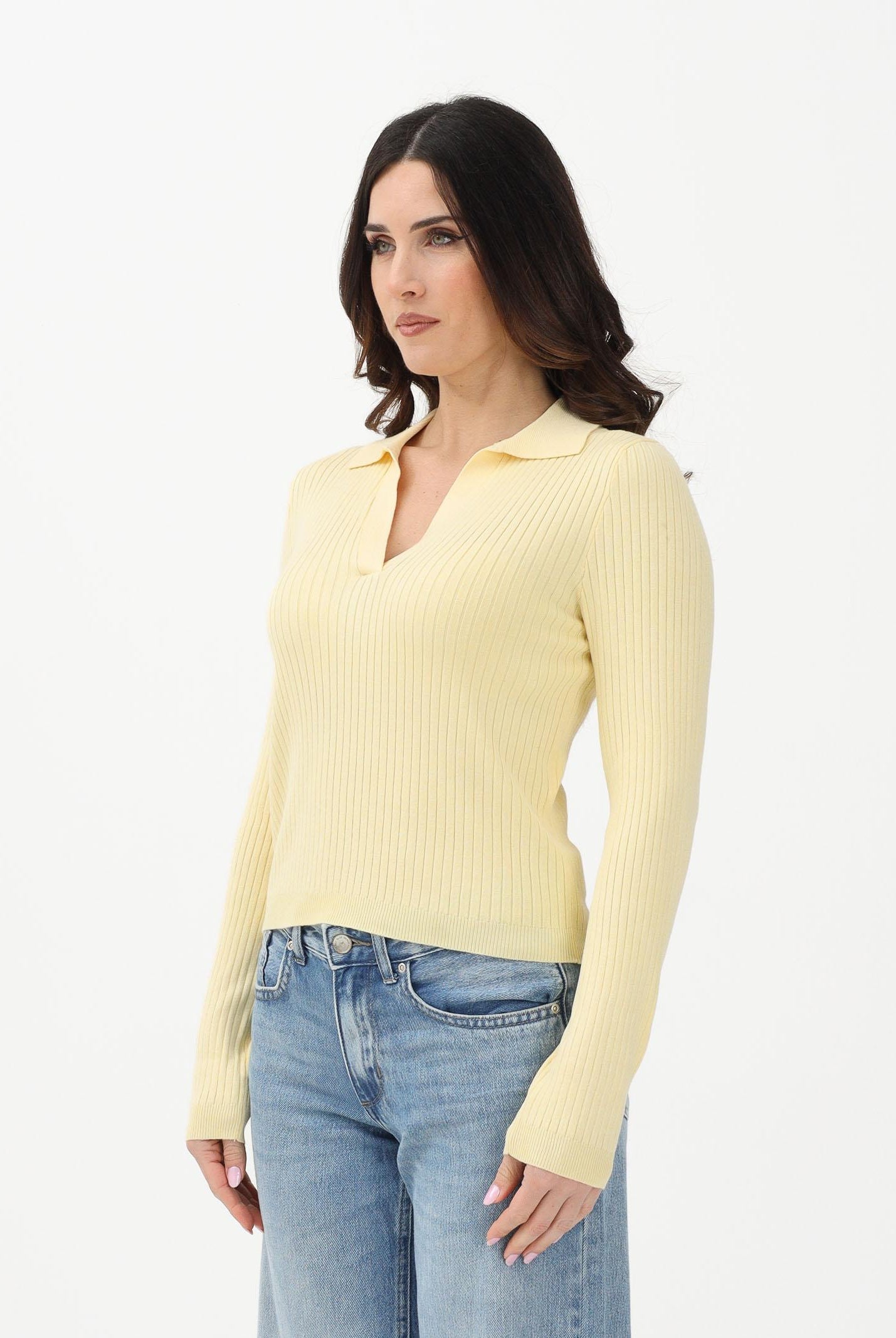 ONLY Maglioncino in tessuto a coste giallo da donna stile polo 15344841 DOCR ONLY