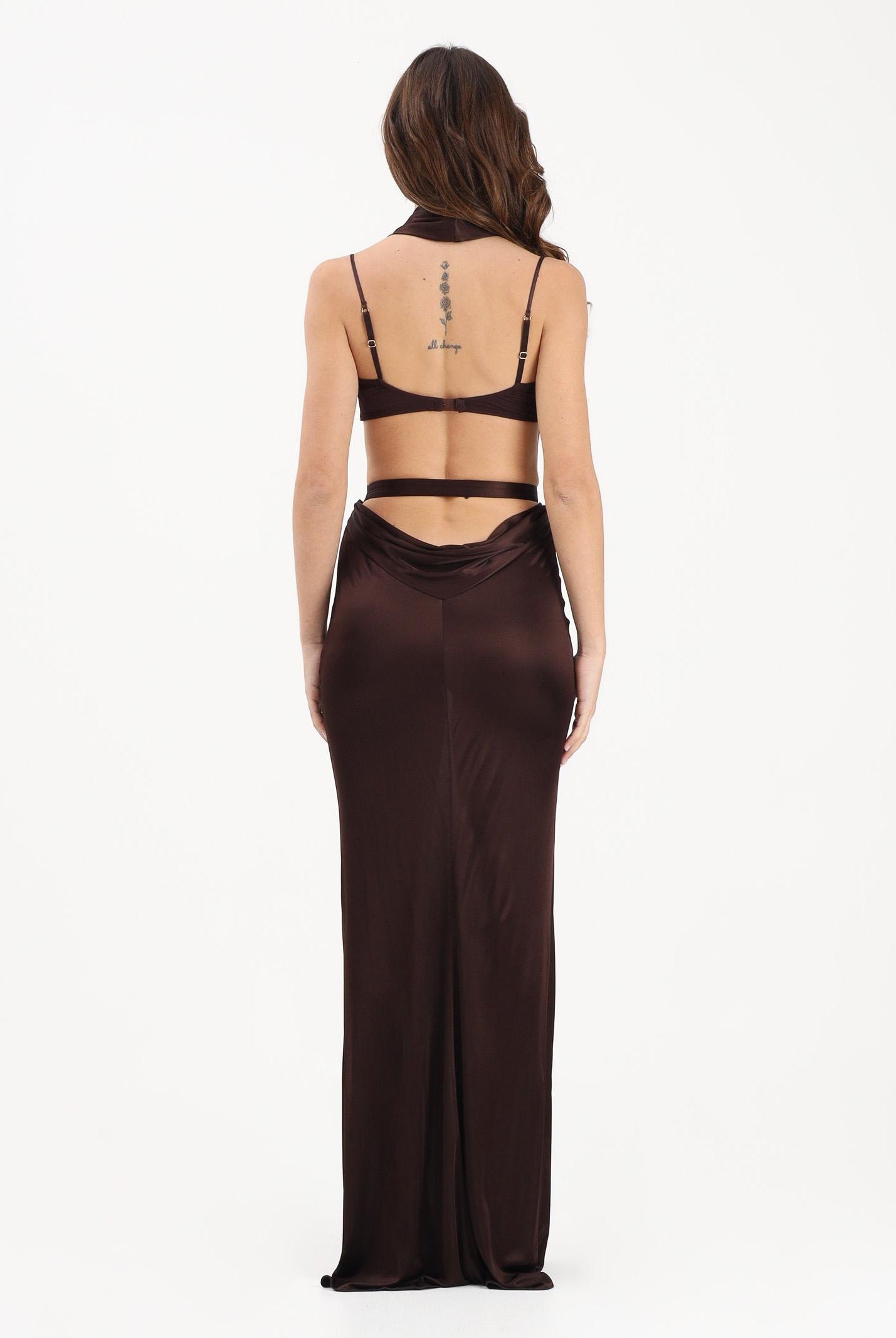 ELISABETTA FRANCHI Abito lungo cacao da donna in jersey di viscosa lucida ABR1361E2 644 ELISABETTA FRANCHI