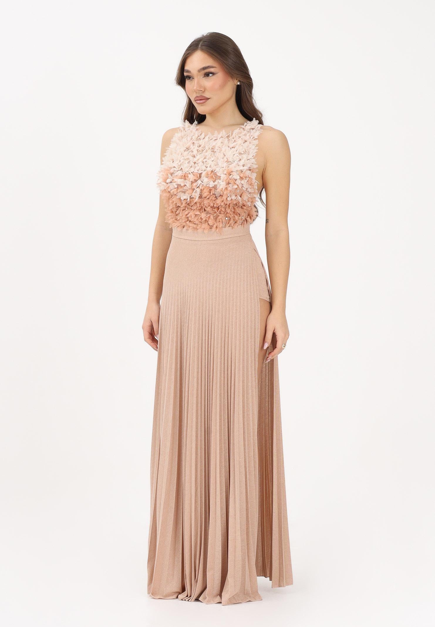 ELISABETTA FRANCHI Abito lungo nude da donna in tulle e jersey lurex ABR4462E2 X81 ELISABETTA FRANCHI