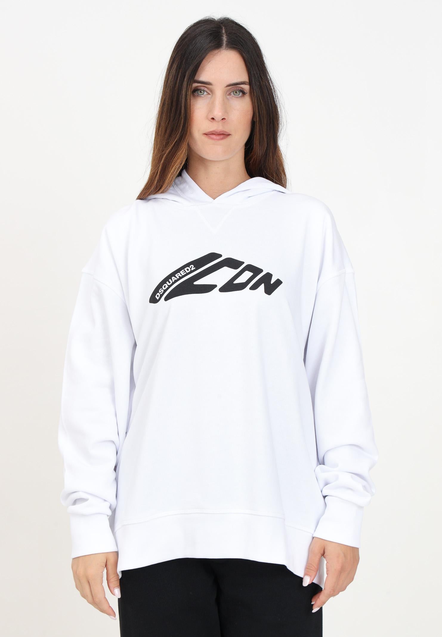 Felpa con cappuccio bianca per donna e bambina con stampa Icon DQ2664D003G DQ100 DSQUARED2