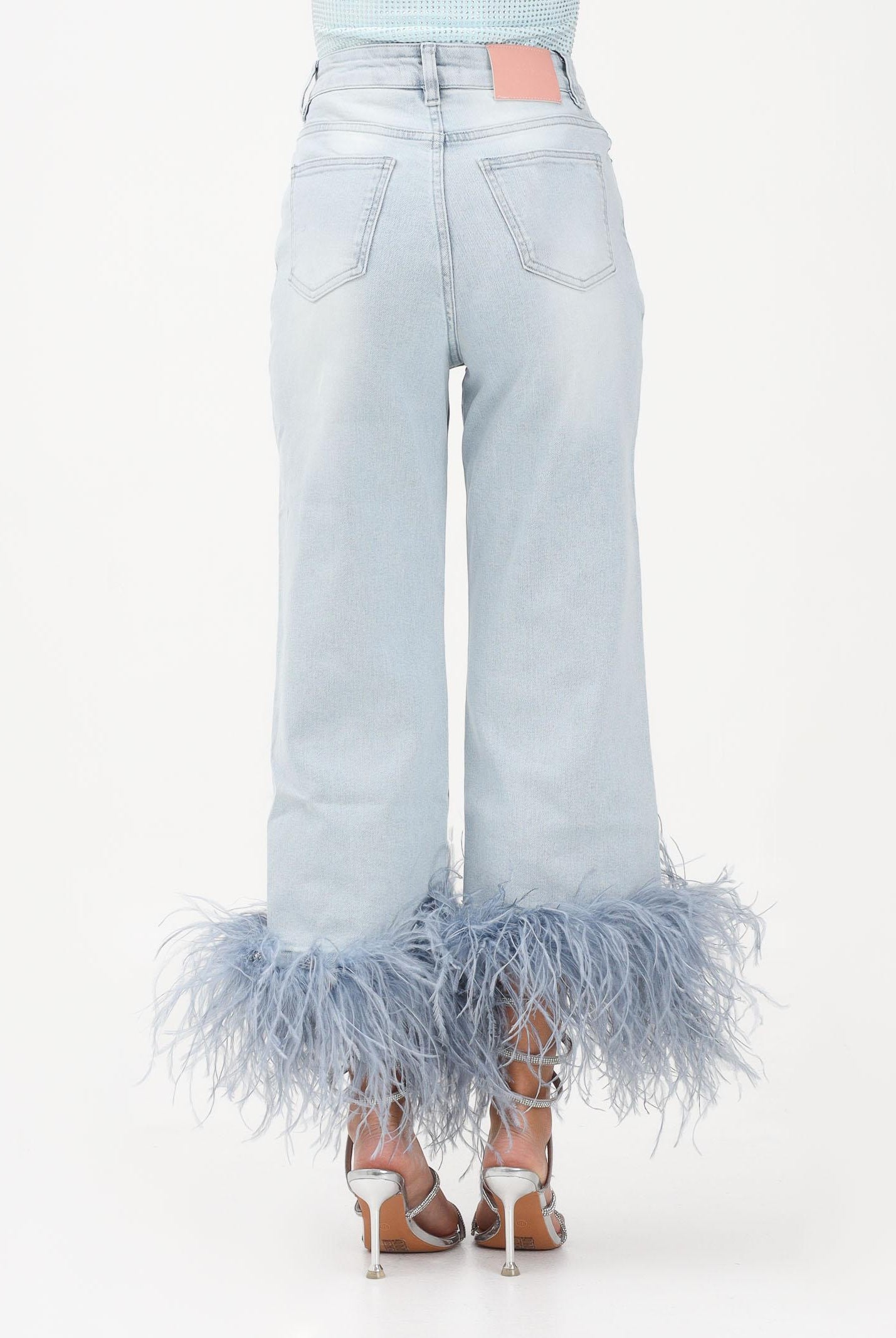 TWENTY FOURHAITCH Jeans ARCADE in denim chiaro da donna con piume A0118DCH62P DECH TWENTY FOURHAITCH