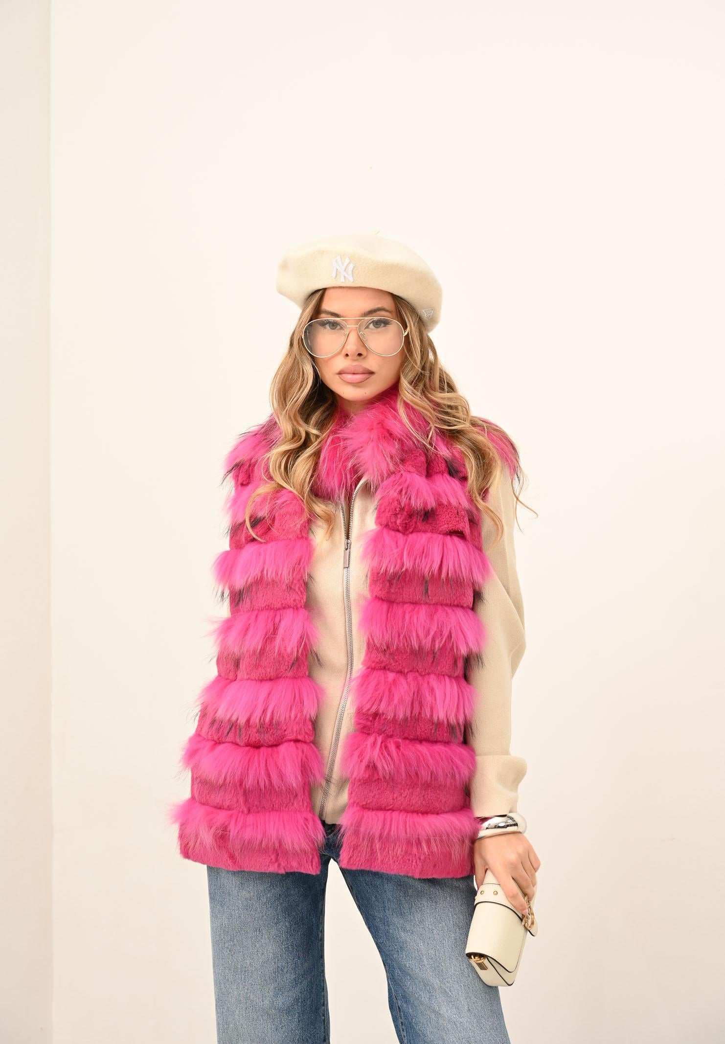 MEHRAN Pelliccia smanicata fucsia da donna 25160FUX FUX MEHRAN