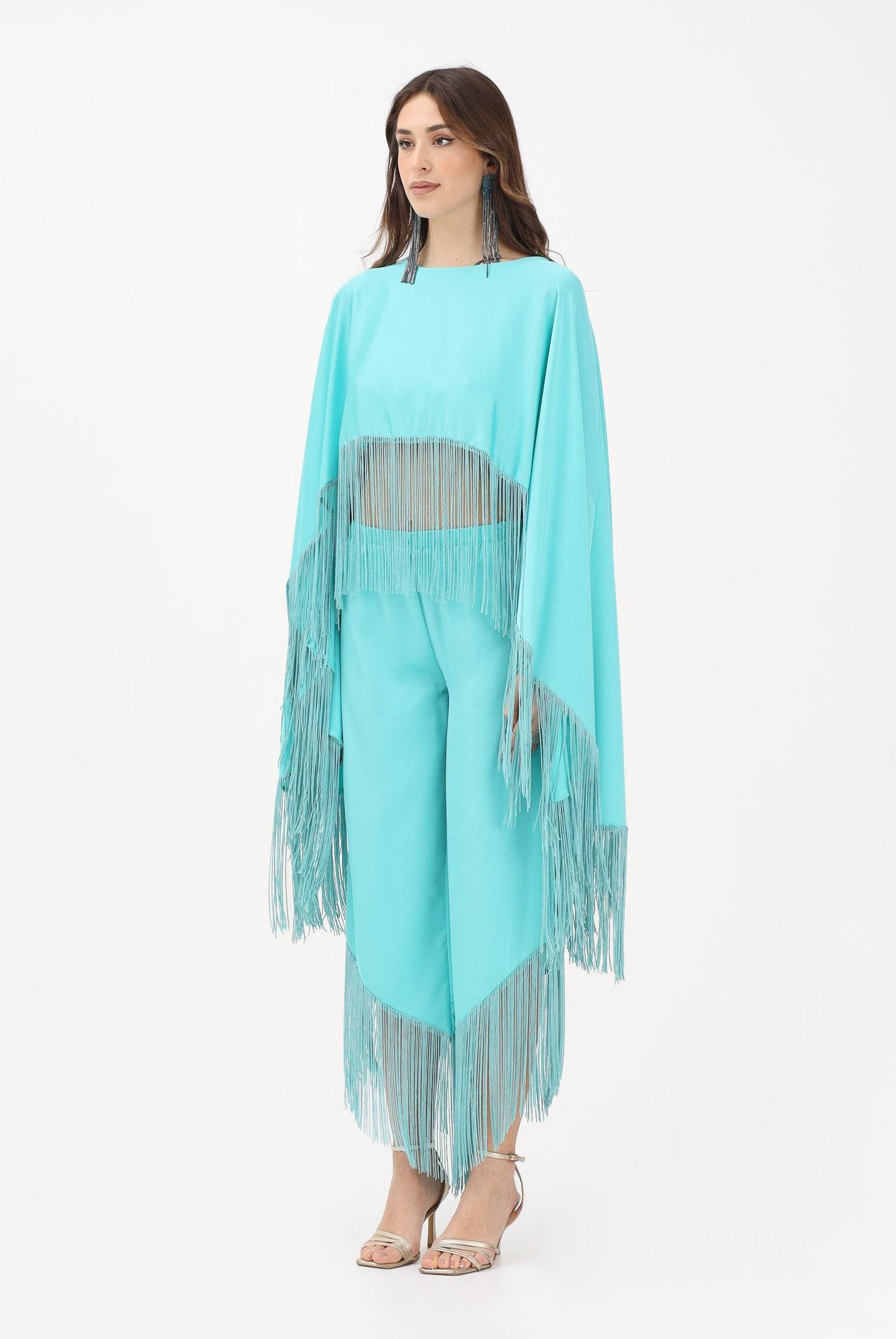 TPN Blusa turchese da donna con frange BEND232S6 9L TPN