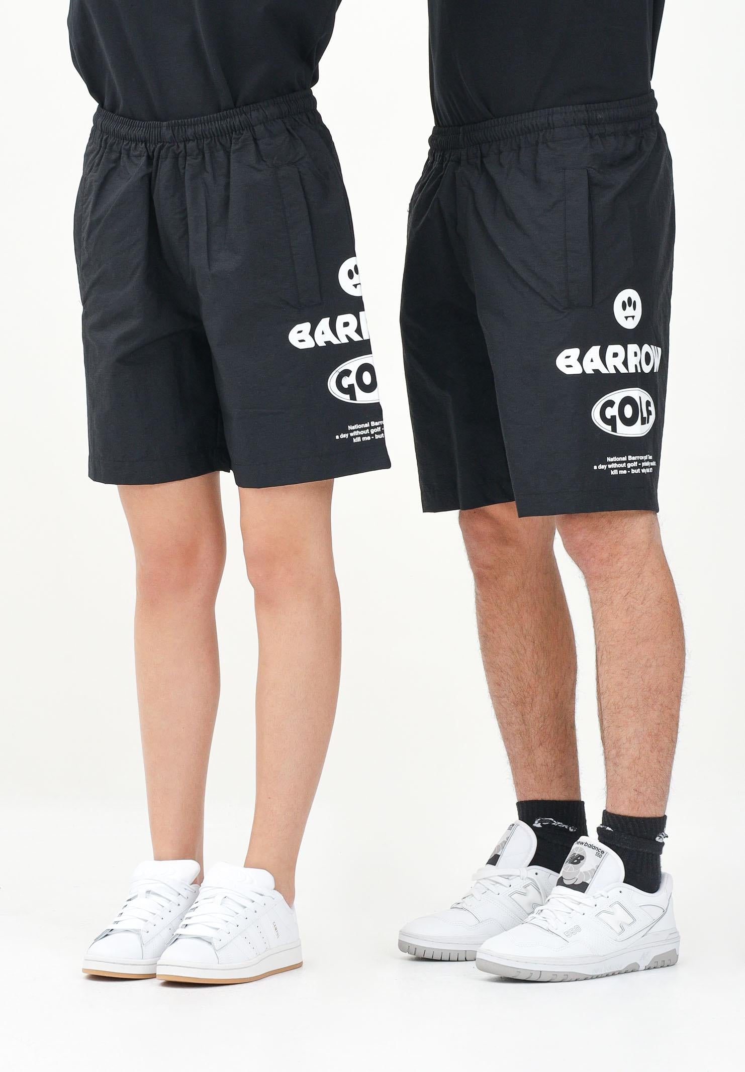 BARROW Shorts sportivo nero per uomo e donna con stampa S5BWUABE009 110 BARROW