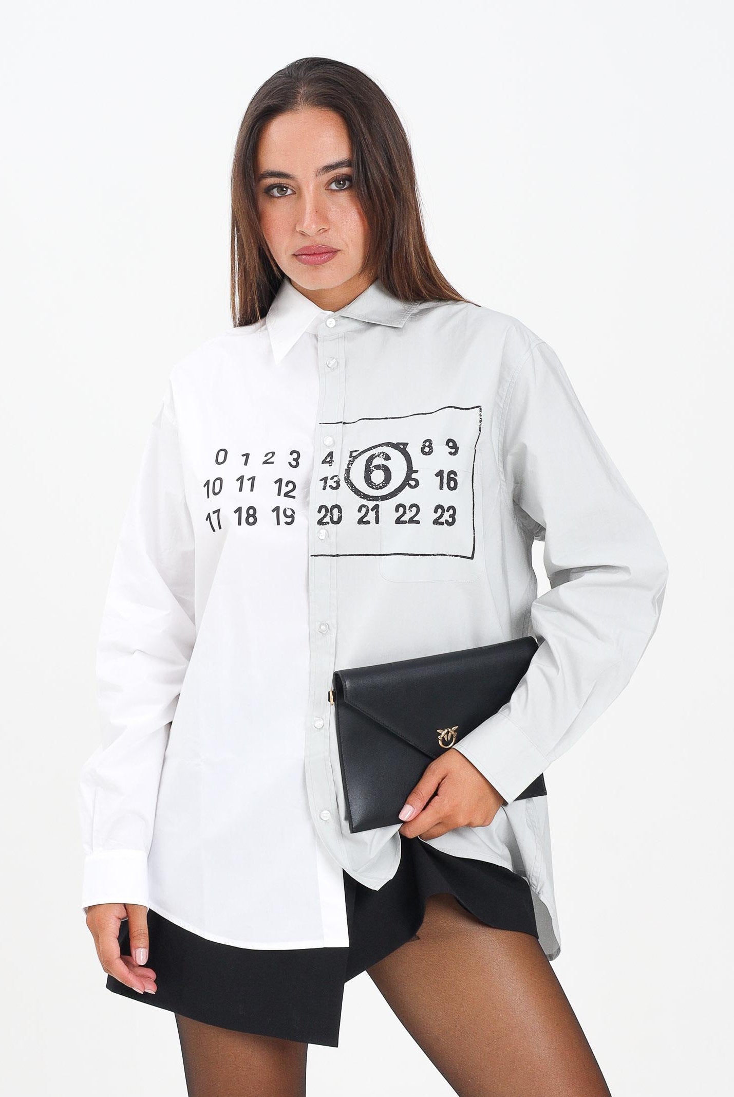 MAISON MARGIELA Camicia a manica lunga bianca e grigia per donna, ragazzi e bambini con stampa logo M60860MM014 M6C36 MAISON MARGIELA