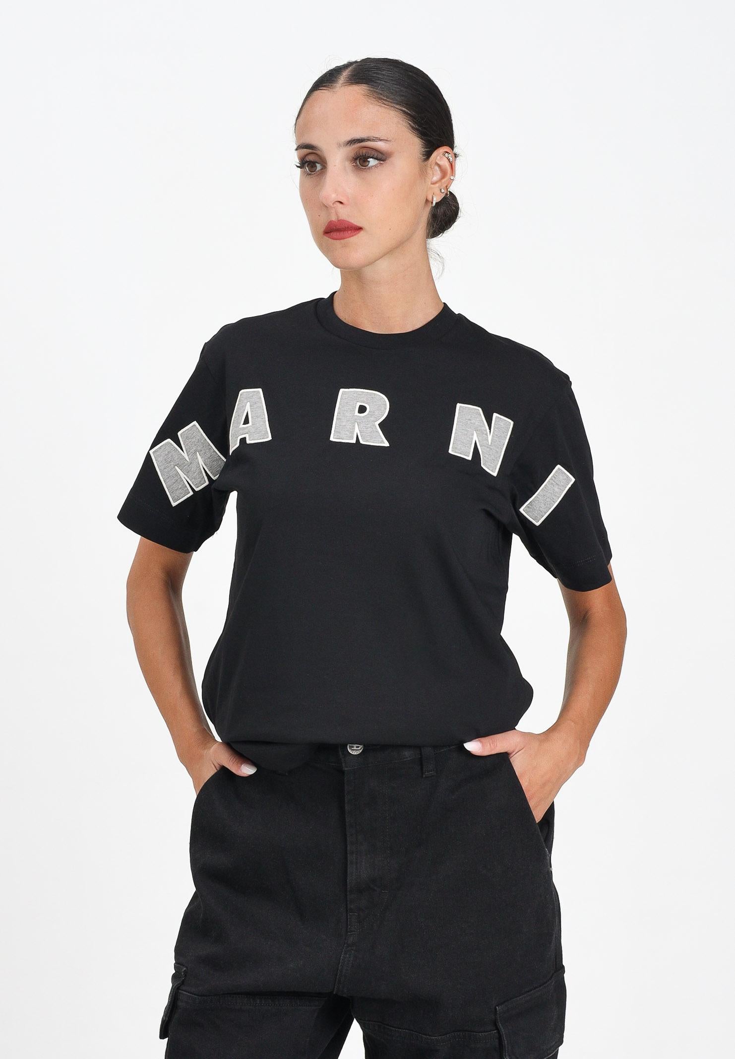 MARNI T-shirt a manica corta nera per donna, ragazzi e bambini con ricamo logo M01265M00RF 0M90D MARNI