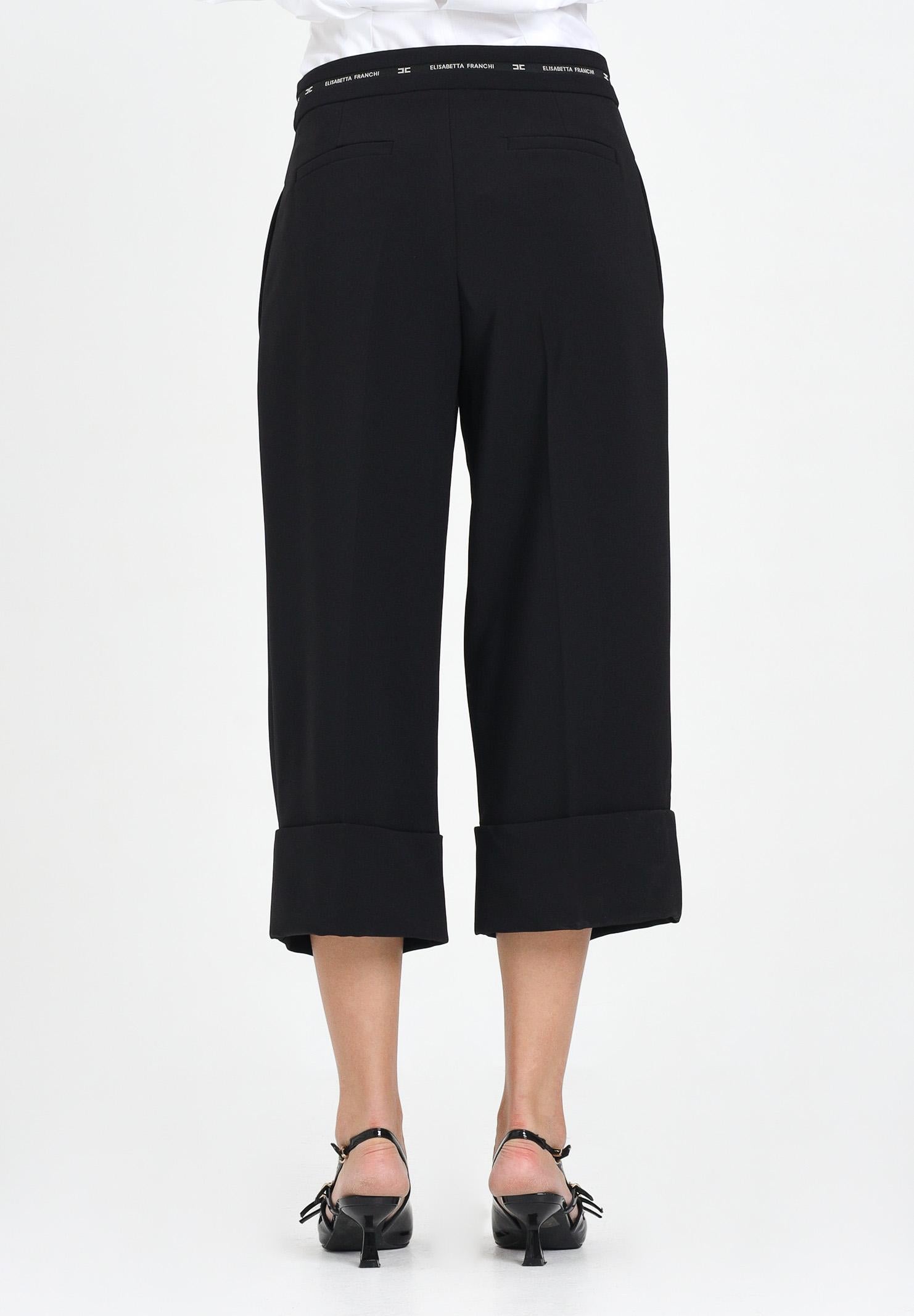 ELISABETTA FRANCHI Bermuda nero da donna in crêpe leggero con nastro logo PA11656E2 110 ELISABETTA FRANCHI