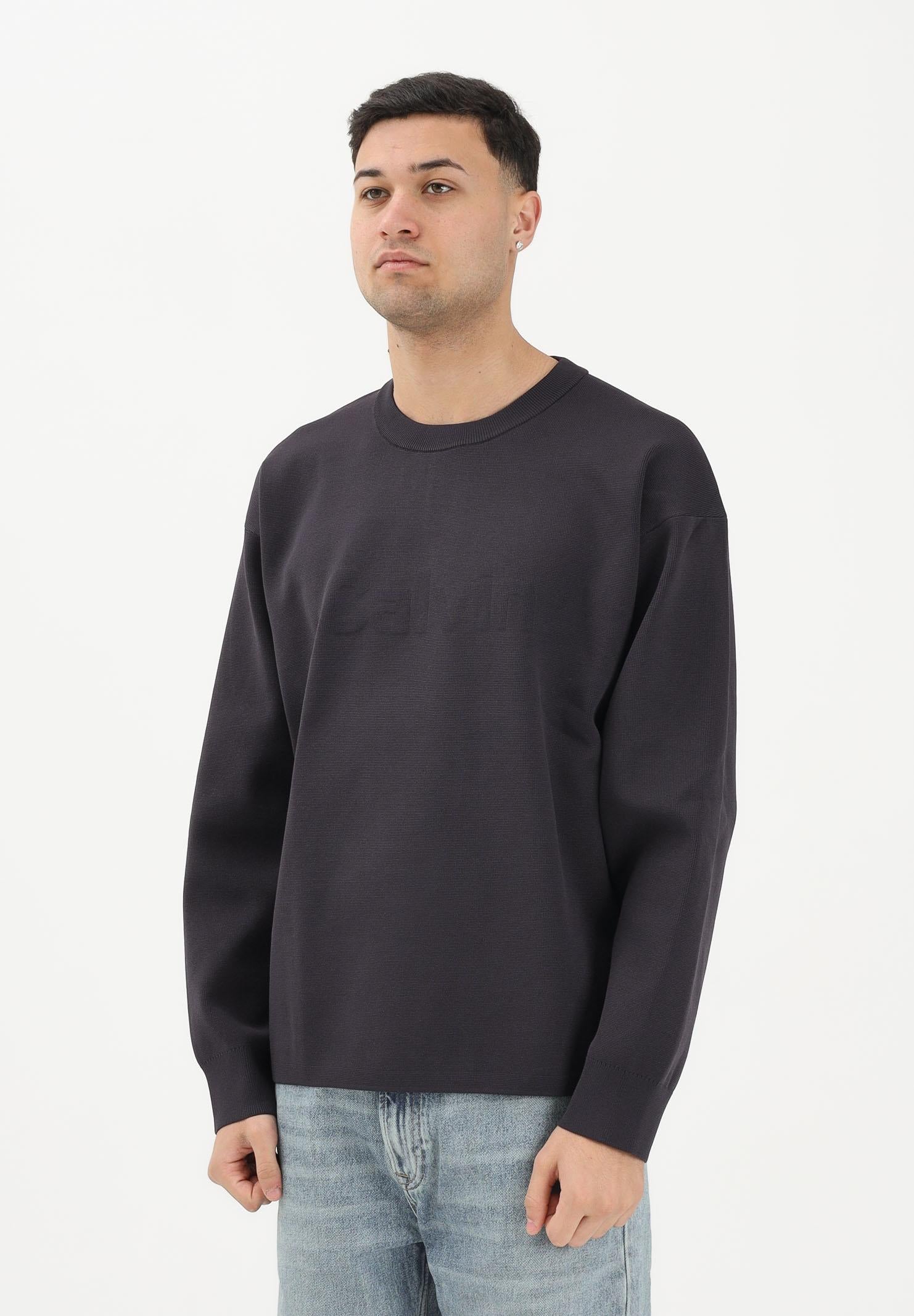 CALVIN KLEIN JEANS Maglioncino girocollo blu da uomo con grafica con logo tono su tono LV04RE304GCR1 . CALVIN KLEIN JEANS