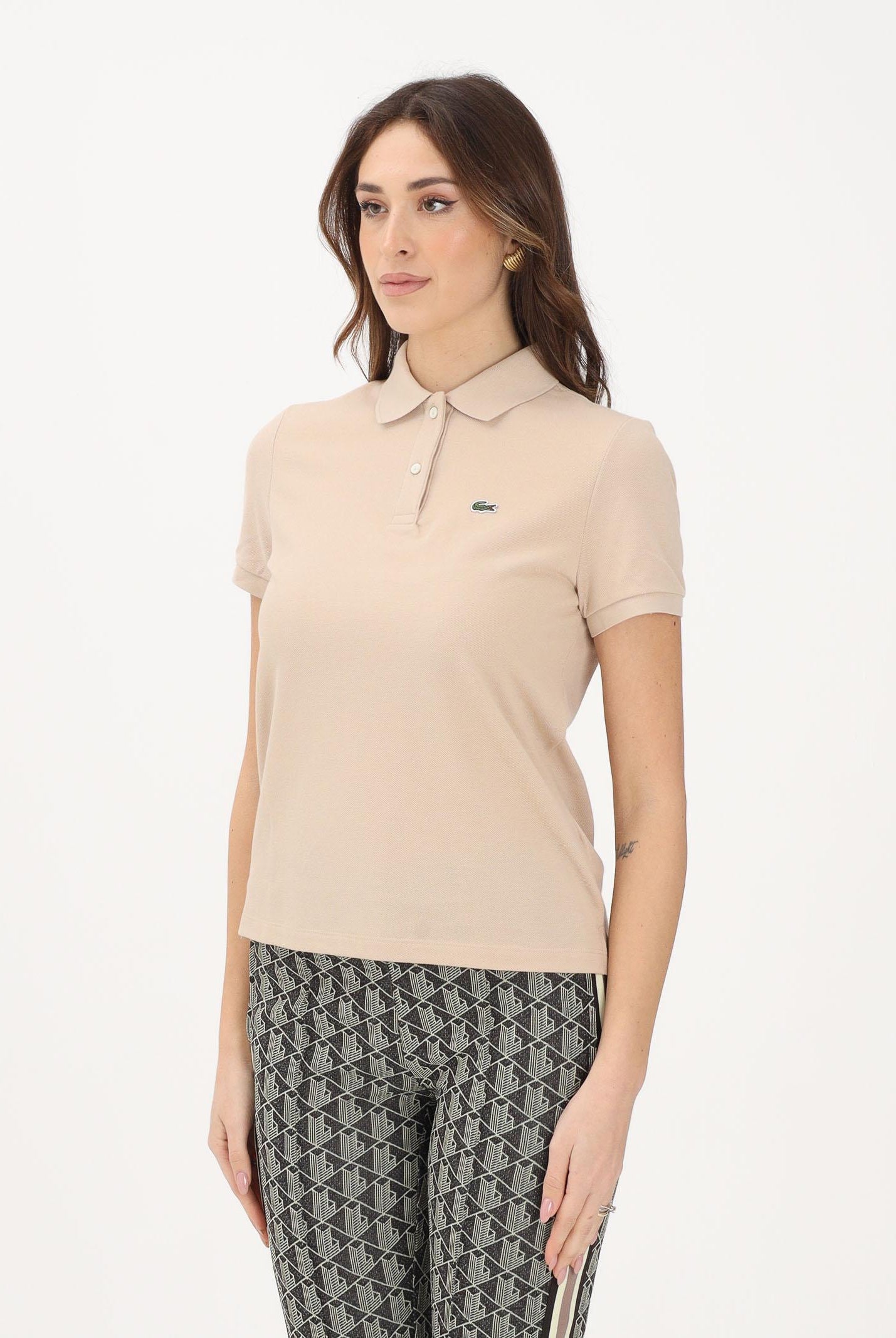 LACOSTE Polo a manica corta beige da donna con patch logo PF7839 X6F LACOSTE