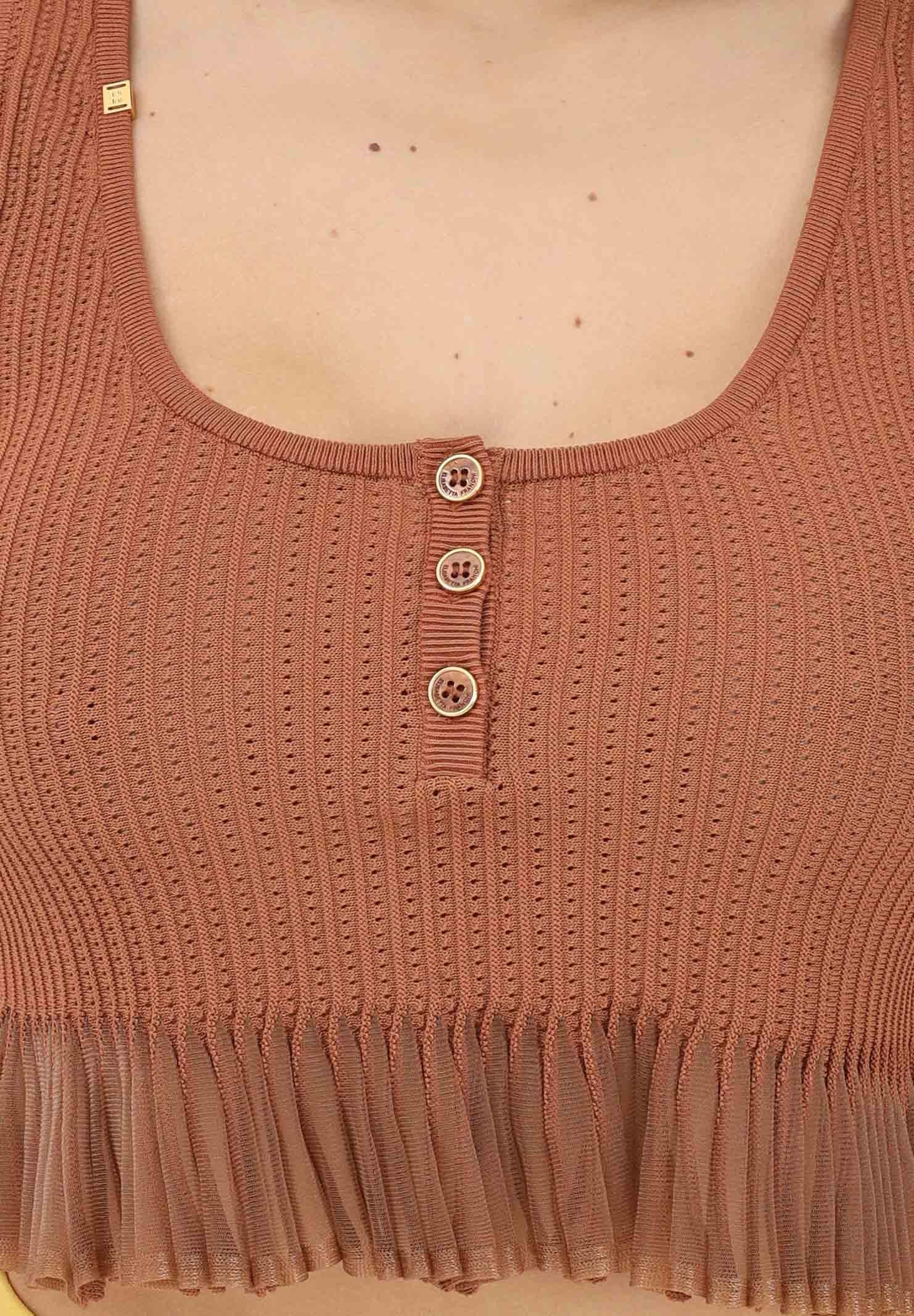ELISABETTA FRANCHI Canotta cuoio da donna in maglia à jour TK74B61E2 600 ELISABETTA FRANCHI