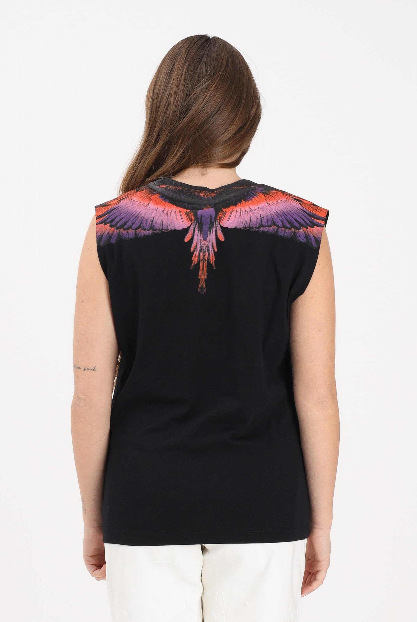 MARCELO BURLON COUNTY OF MILAN T-shirt smanicata nera da donna con stampa ali 26ECM30101 NEVIAR MARCELO BURLON COUNTY OF MILAN
