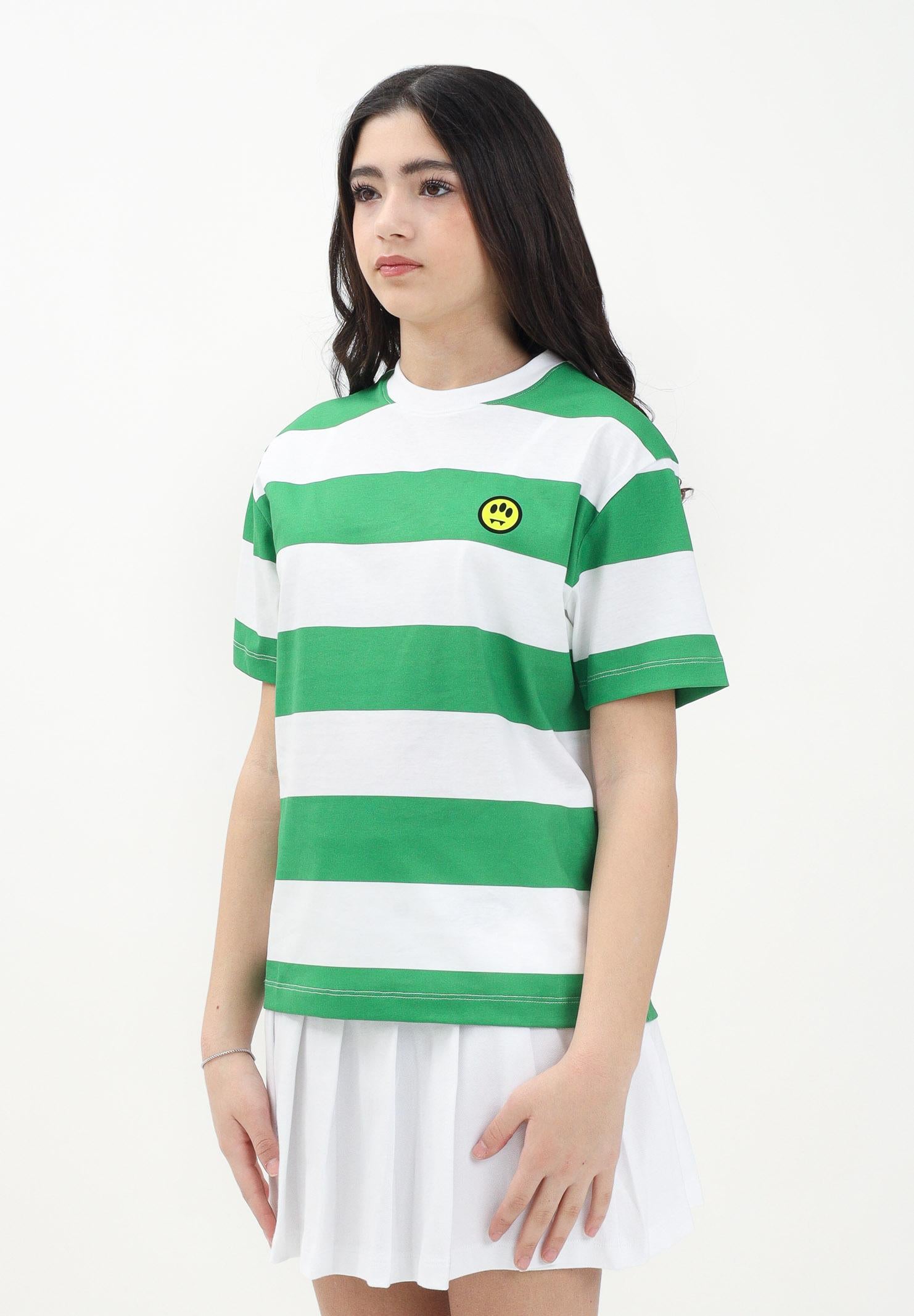 BARROW T-shirt a manica corta per donna, ragazzi e bambini caratterizzata da ampie righe orizzontali verdi e bianche S5BKJUTH013 240 BARROW