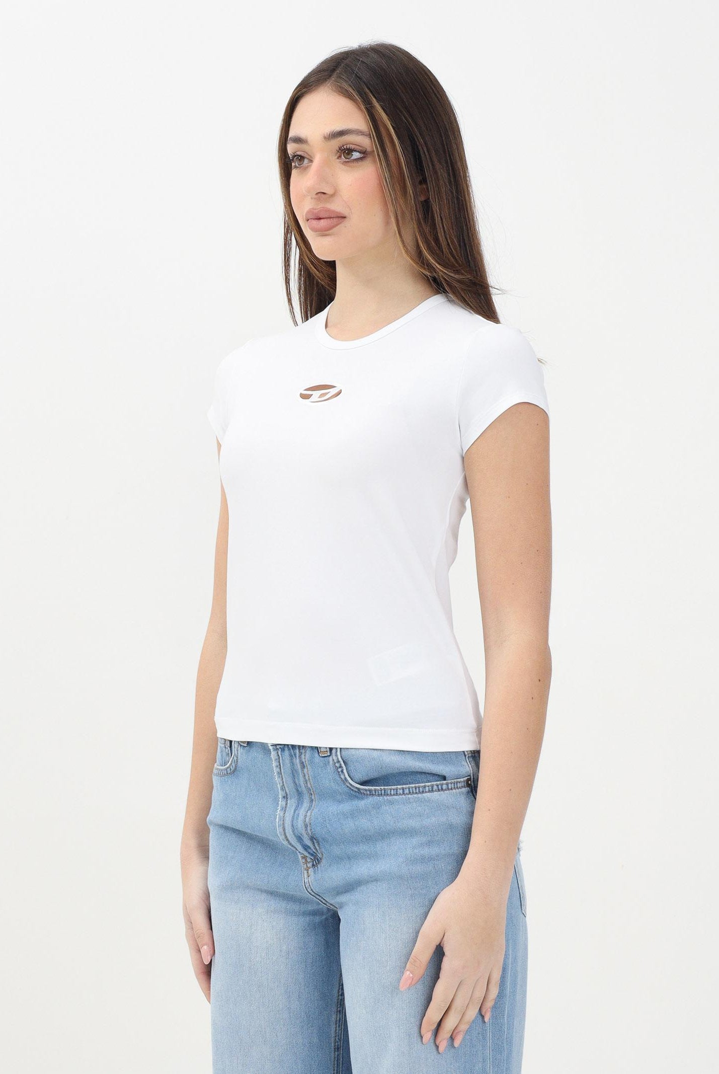 DIESEL T-shirt a manica corta bianca per donna, ragazze e bambine con logo Oval D J018300AFAA K100 DIESEL