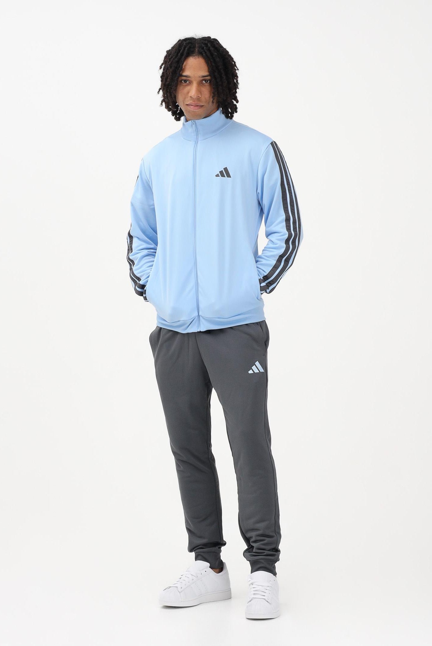 ADIDAS PERFORMANCE Tuta French Terry 3-Stripes celeste e grigia da uomo KC1363 . ADIDAS PERFORMANCE