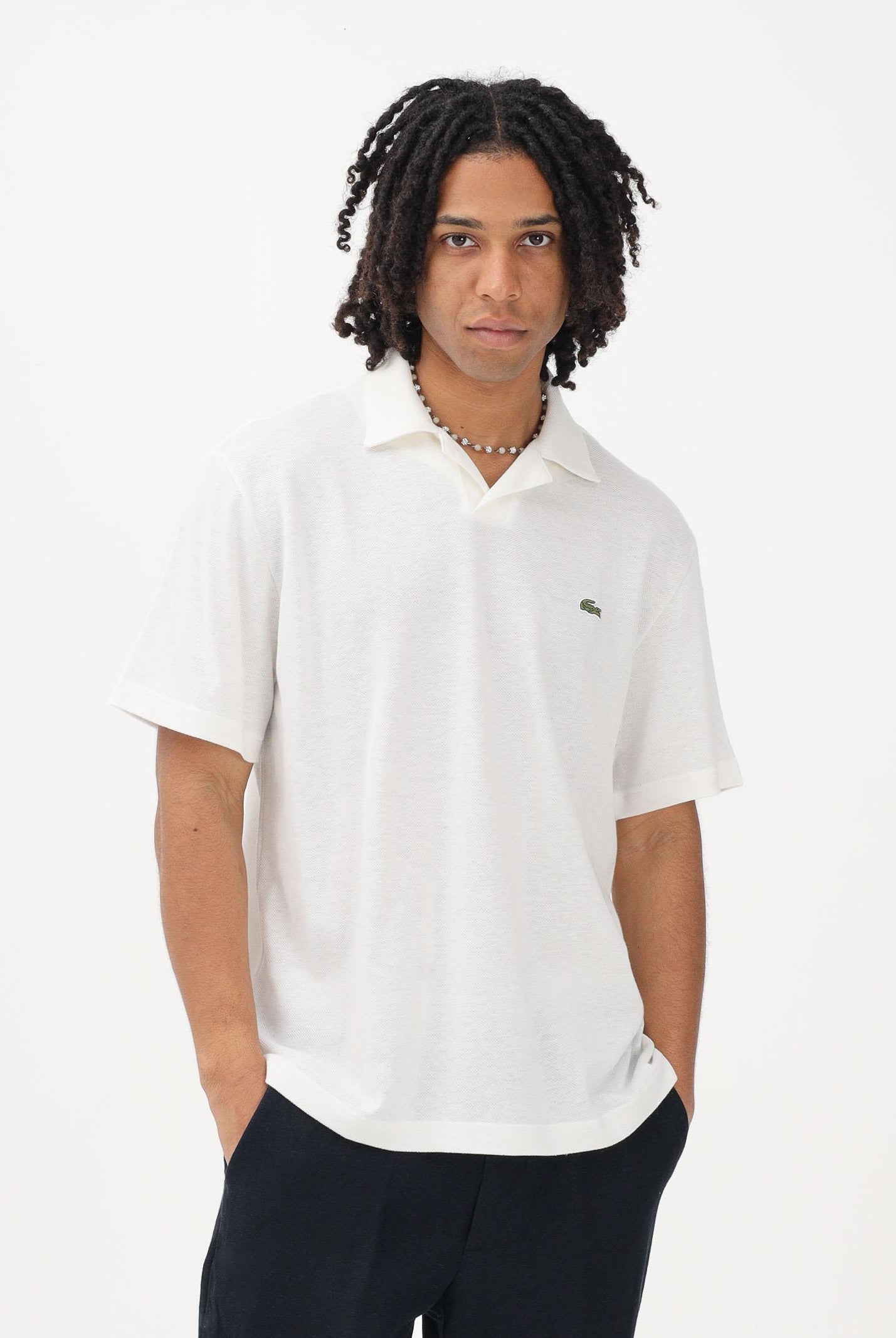 LACOSTE Polo a manica corta bianca da uomo in cotone-lino PH2449 70V LACOSTE