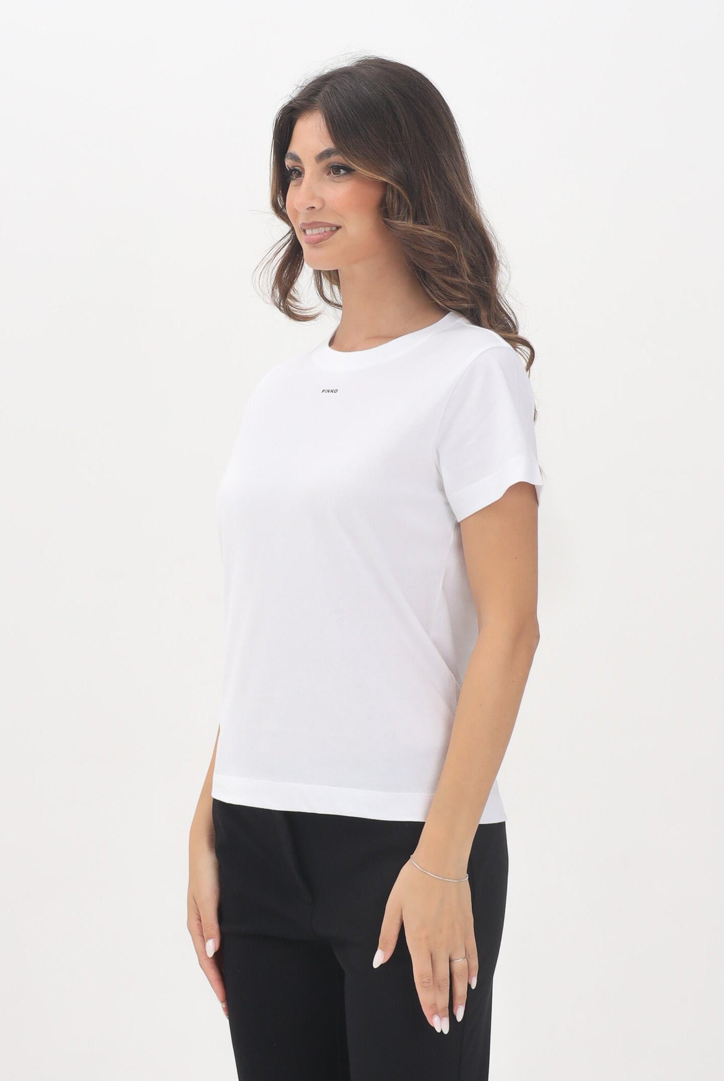 PINKO T-shirt a manica corta bianca da donna con logo 100373A2RE Z04 PINKO
