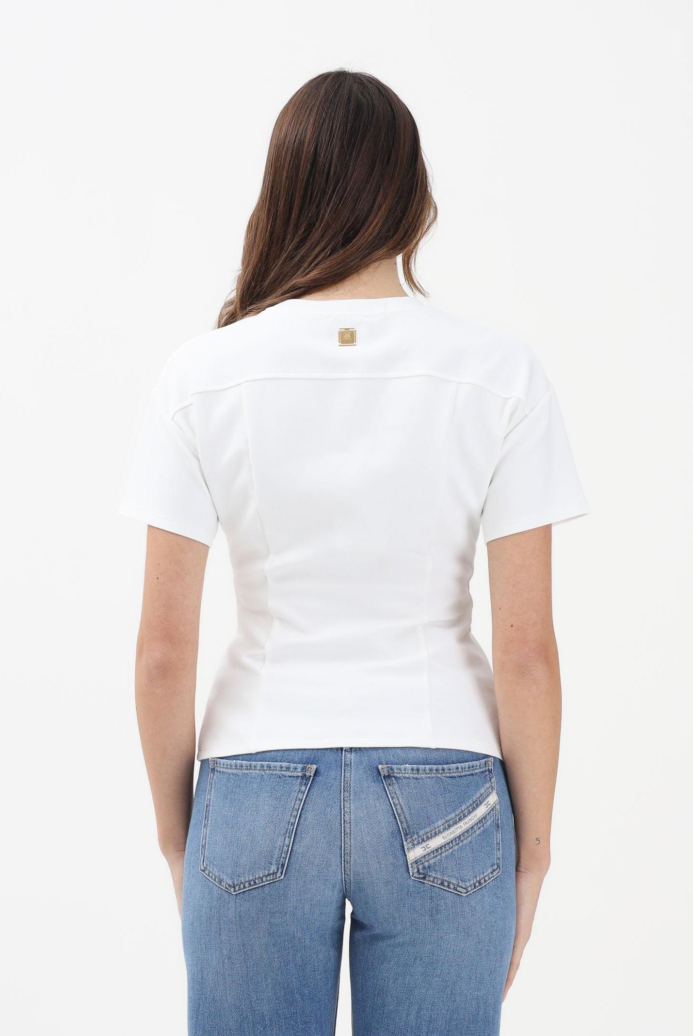 ELISABETTA FRANCHI T-shirt a manica corta bianca da donna con applicazioni di bottoni decorativi MA00461E2 270 ELISABETTA FRANCHI