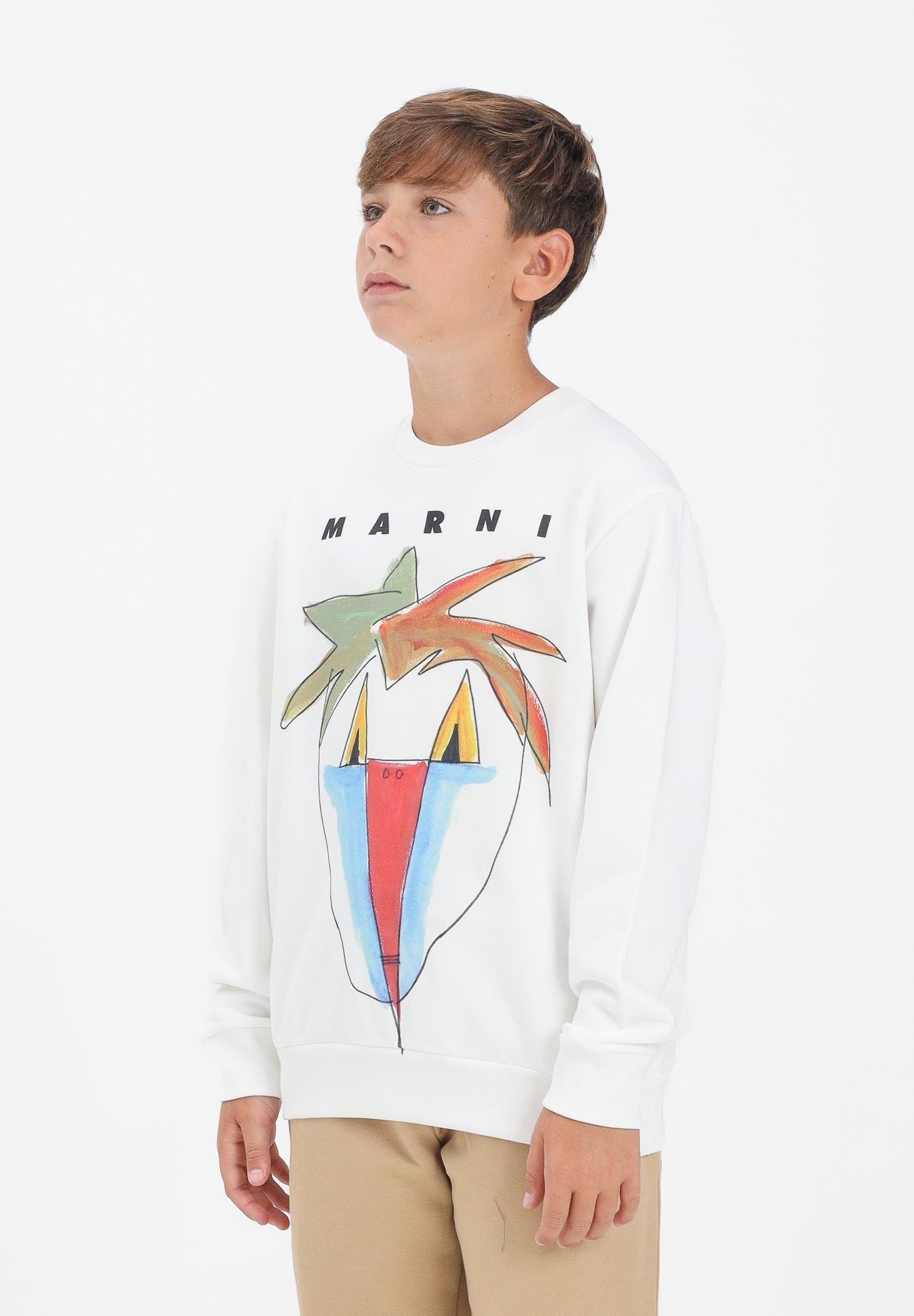 MARNI Felpa girocollo bianca per donna, ragazzi e bambini con grafica Jungle M01573M00V0 0M114 MARNI