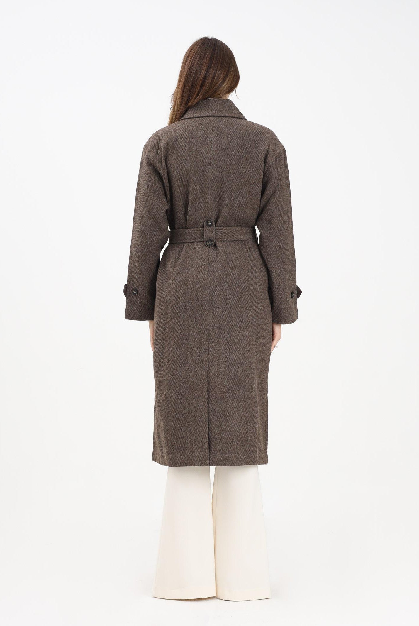 ONLY Cappotto lungo doppiopetto marrone da donna con motivo a spina di pesce 15353049 SealBrown ONLY