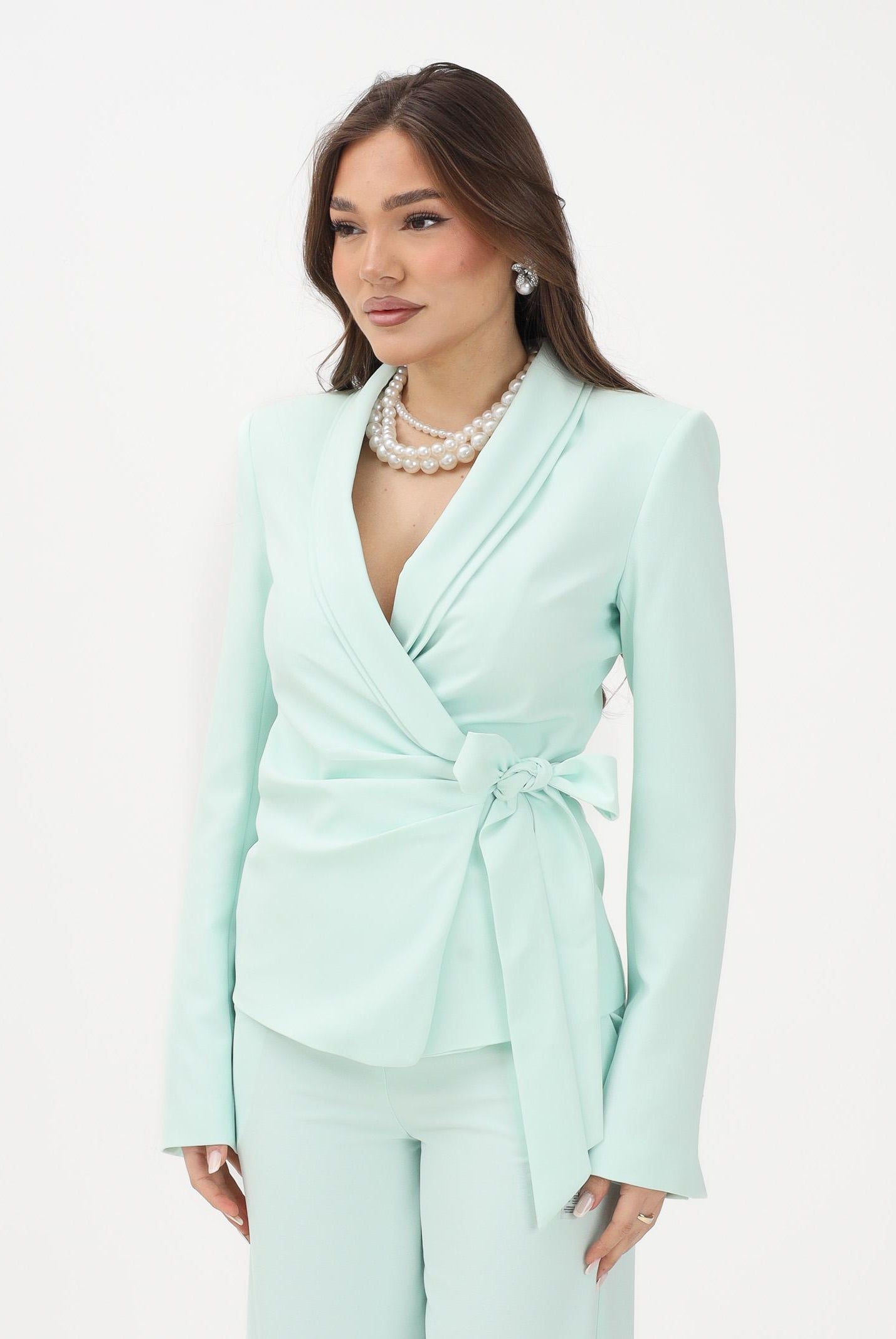 PATRIZIA PEPE Giacca verde menta da donna con chiusura wrap e cintura 2S1563A411 G632 PATRIZIA PEPE