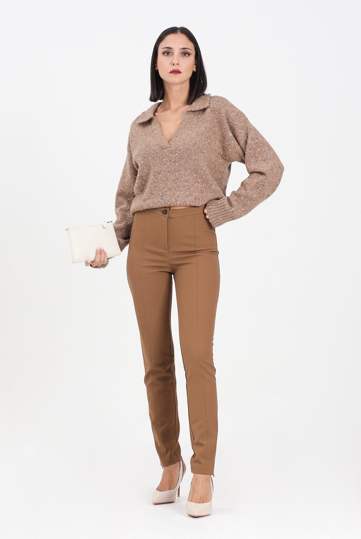 PINKO Pantalone elegante cammello da donna con fondo regolabile 105600A2QV M20 PINKO