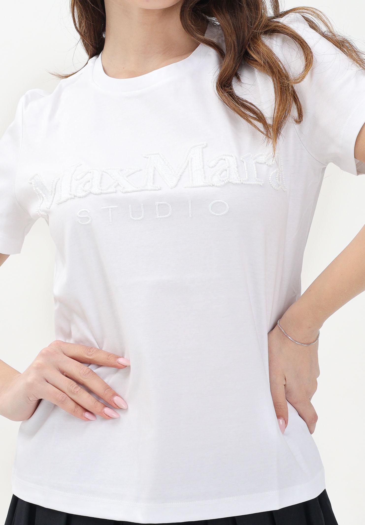 MAX MARA T-shirt a manica corta bianca da donna con ricamo logo 2516941012600 006 MAX MARA