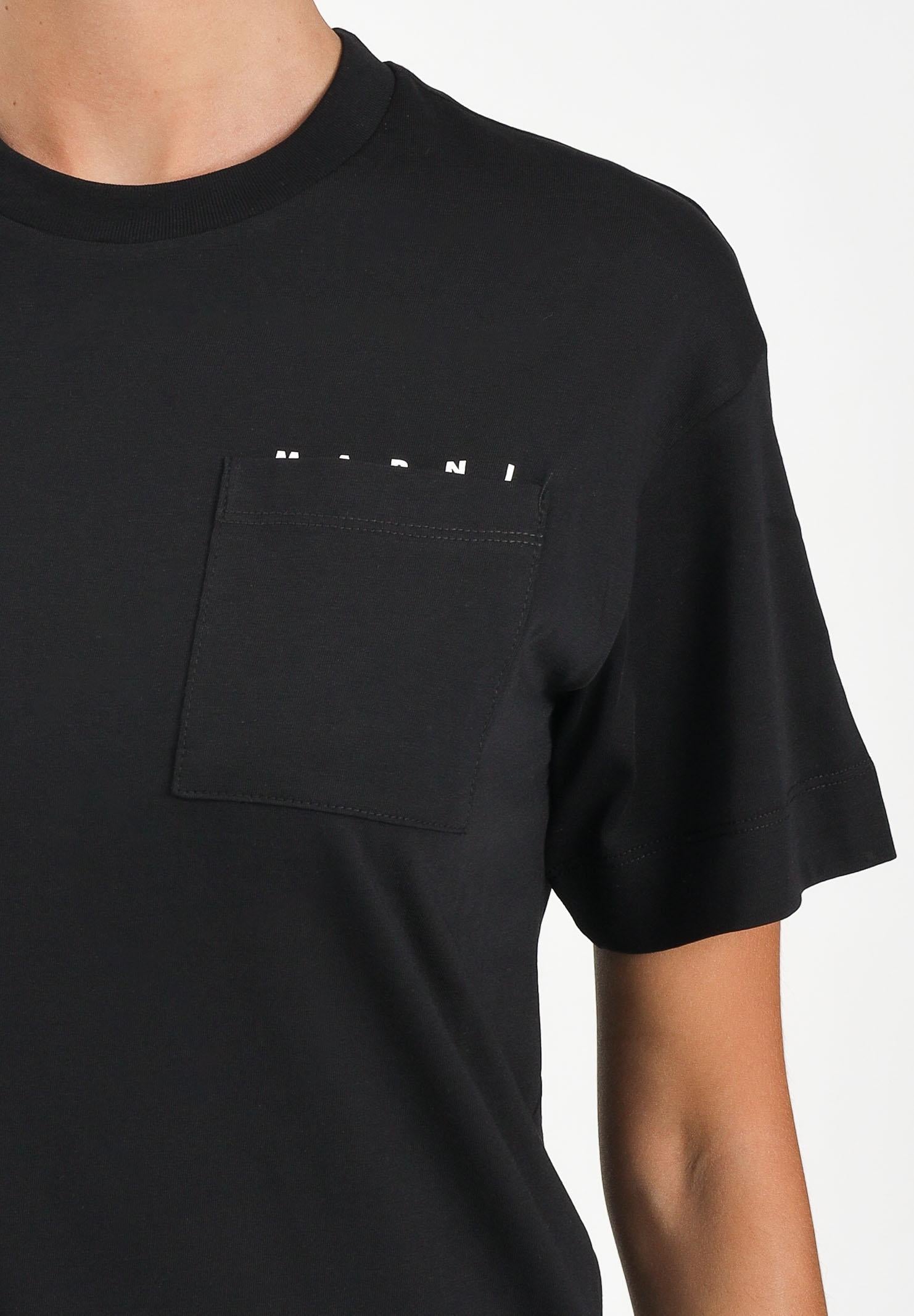 MARNI T-shirt a manica corta nera per donna, ragazzi e bambini con taschino e logo M01415M00RF 0M900 MARNI