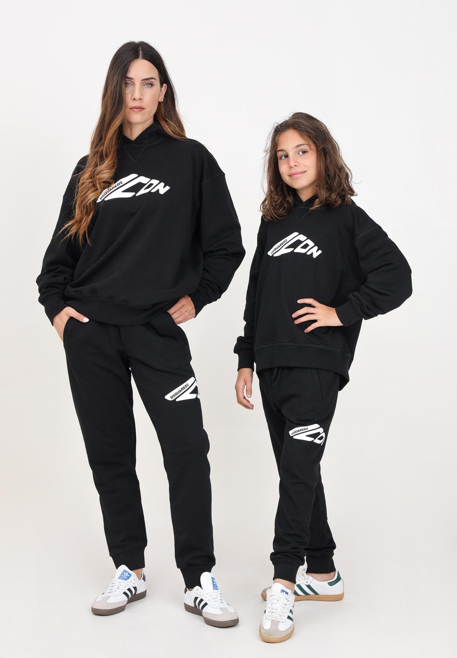 Pantalone sportivo nero per donna e bambina con stampa Icon DQ2662D003G DQ900 DSQUARED2