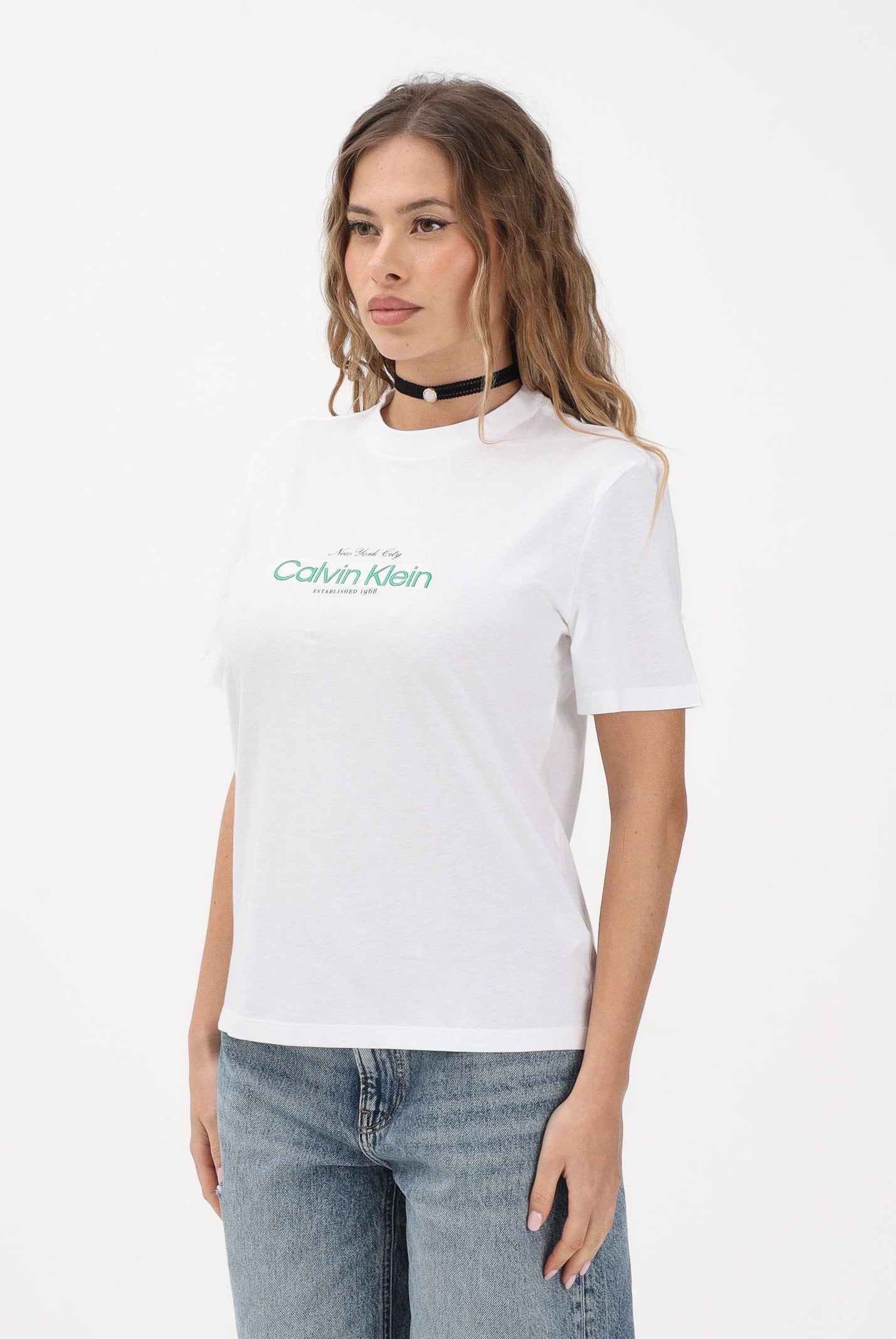CALVIN KLEIN JEANS T-shirt a manica corta bianca da donna con ricamo logo LV047F810G YAF CALVIN KLEIN JEANS