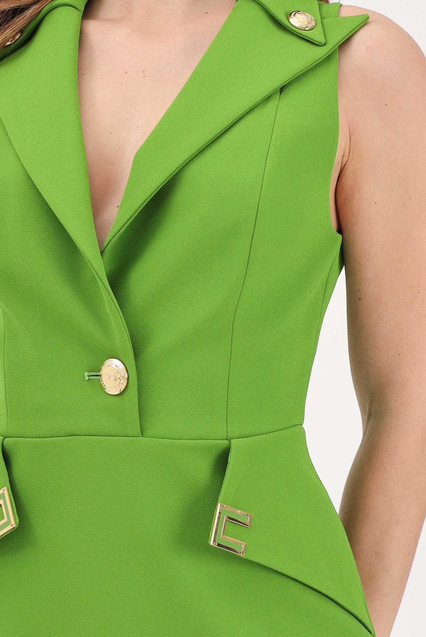 ELISABETTA FRANCHI Abito corto verde da donna con dettagli logo AB92461E2 EV3 ELISABETTA FRANCHI