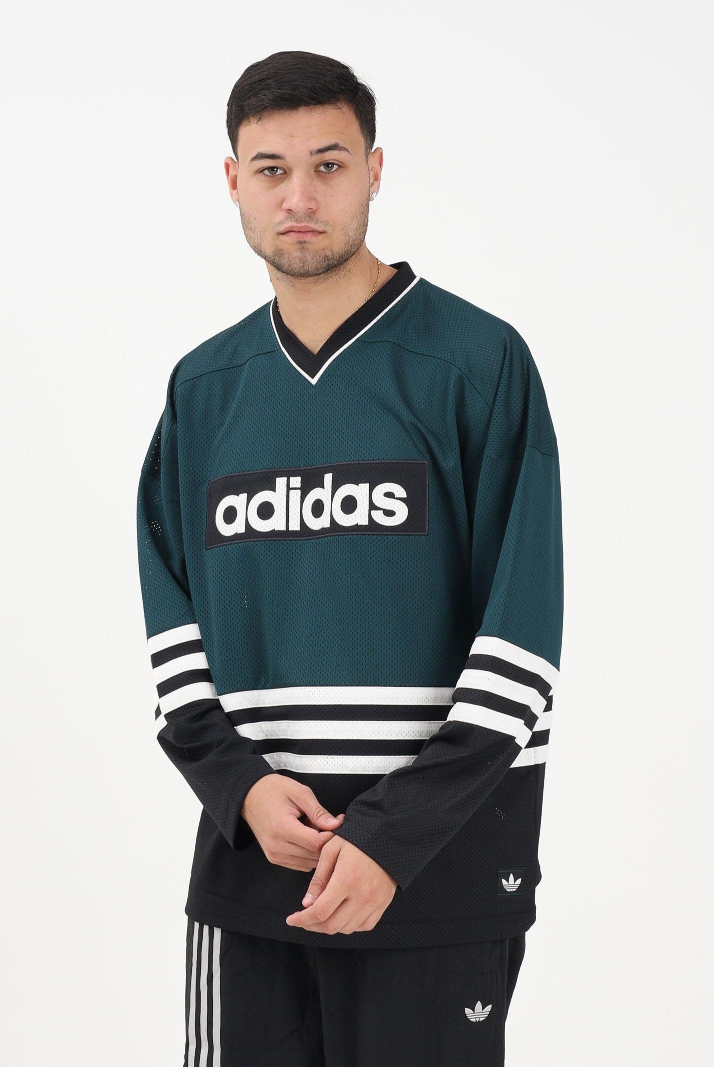 ADIDAS ORIGINALS T-shirt a manica lunga 90s Adidas Hockey Jersey Vintage verde e nera da uomo JV8467 ADIDAS ORIGINALS