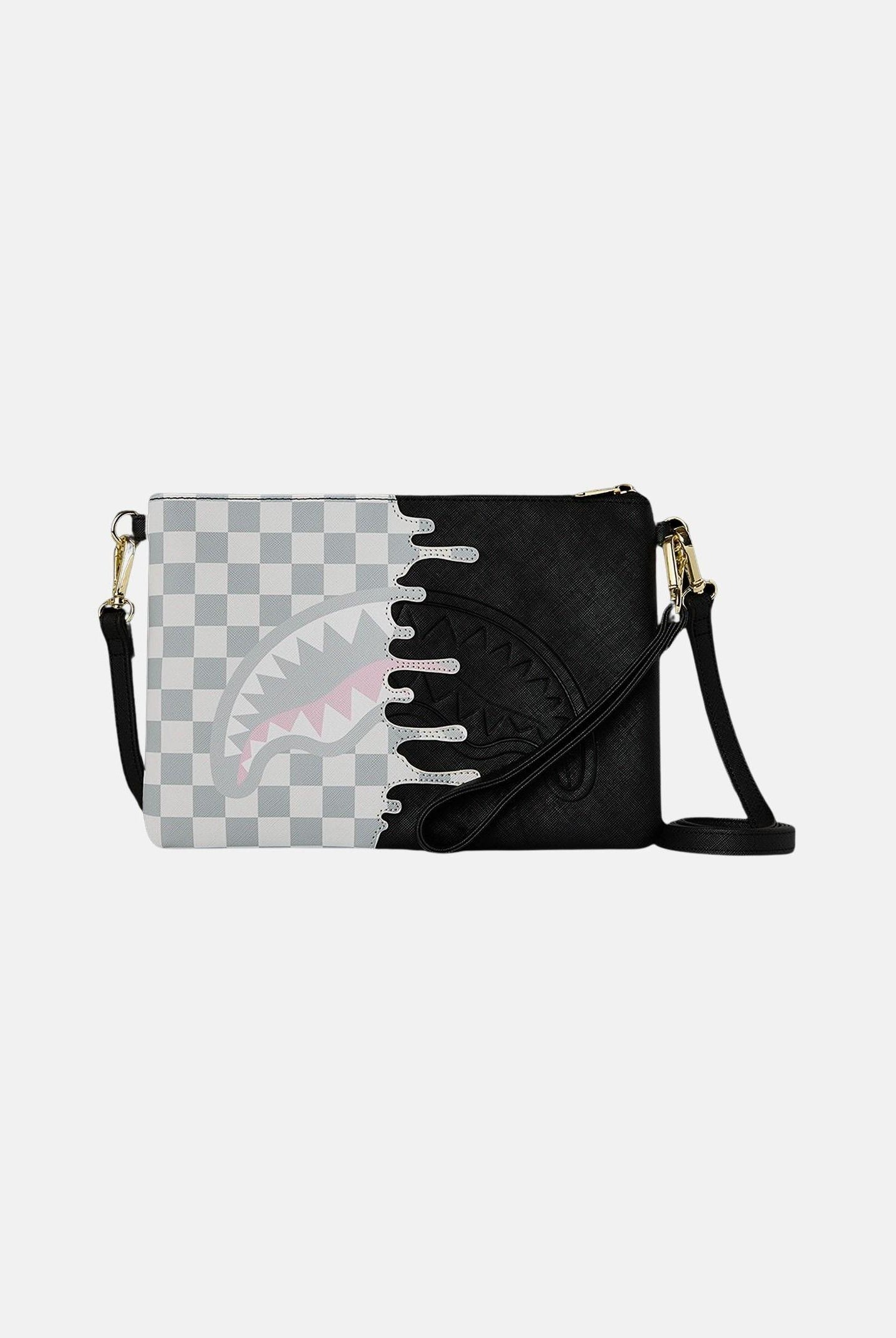 SPRAYGROUND Pochette Cream Check Unifished Shark bianca e nera da donna 910B8919NSZ . SPRAYGROUND