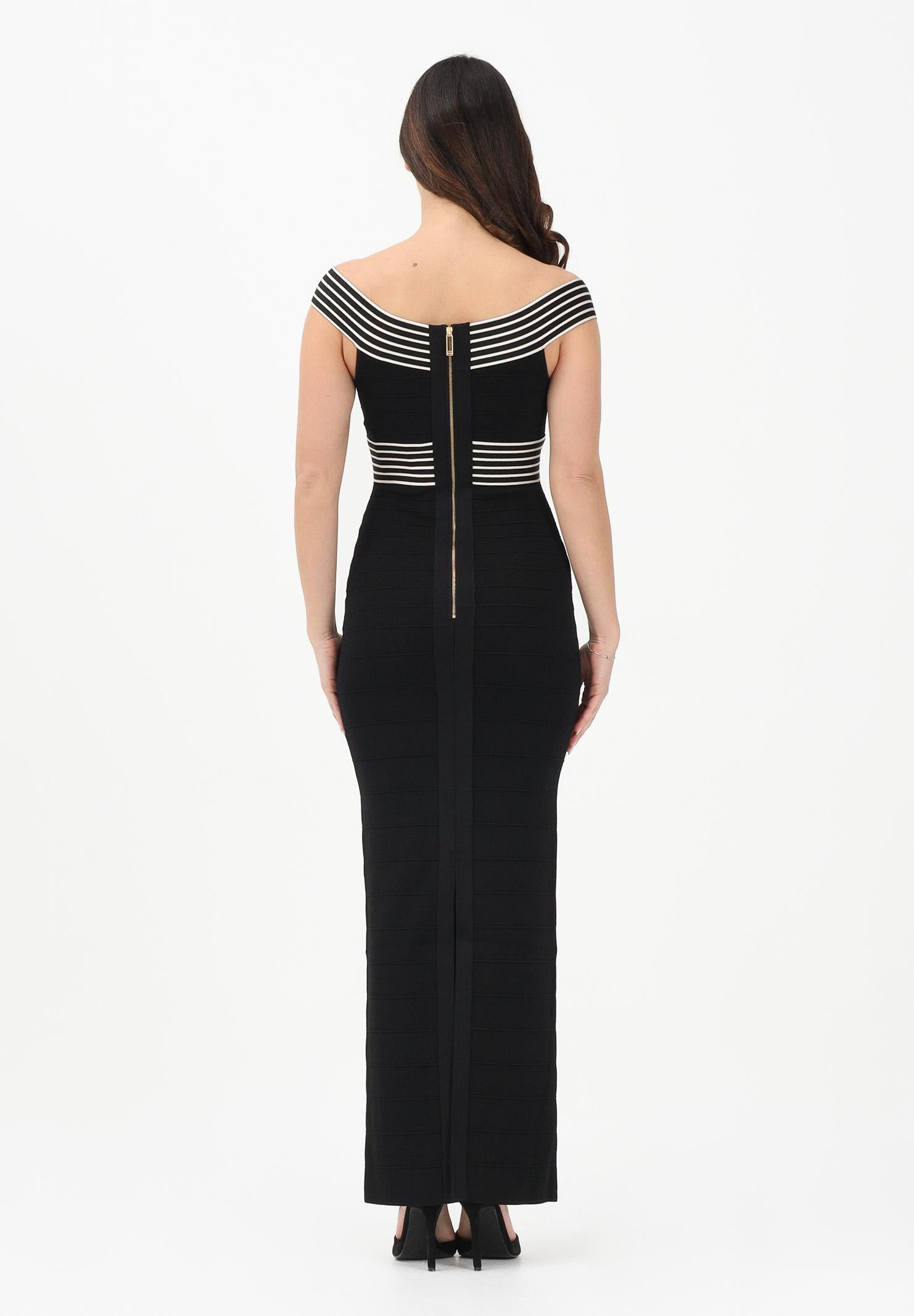 ELISABETTA FRANCHI Abito lungo nero da donna con bande a righe AM75S61E2 685 ELISABETTA FRANCHI