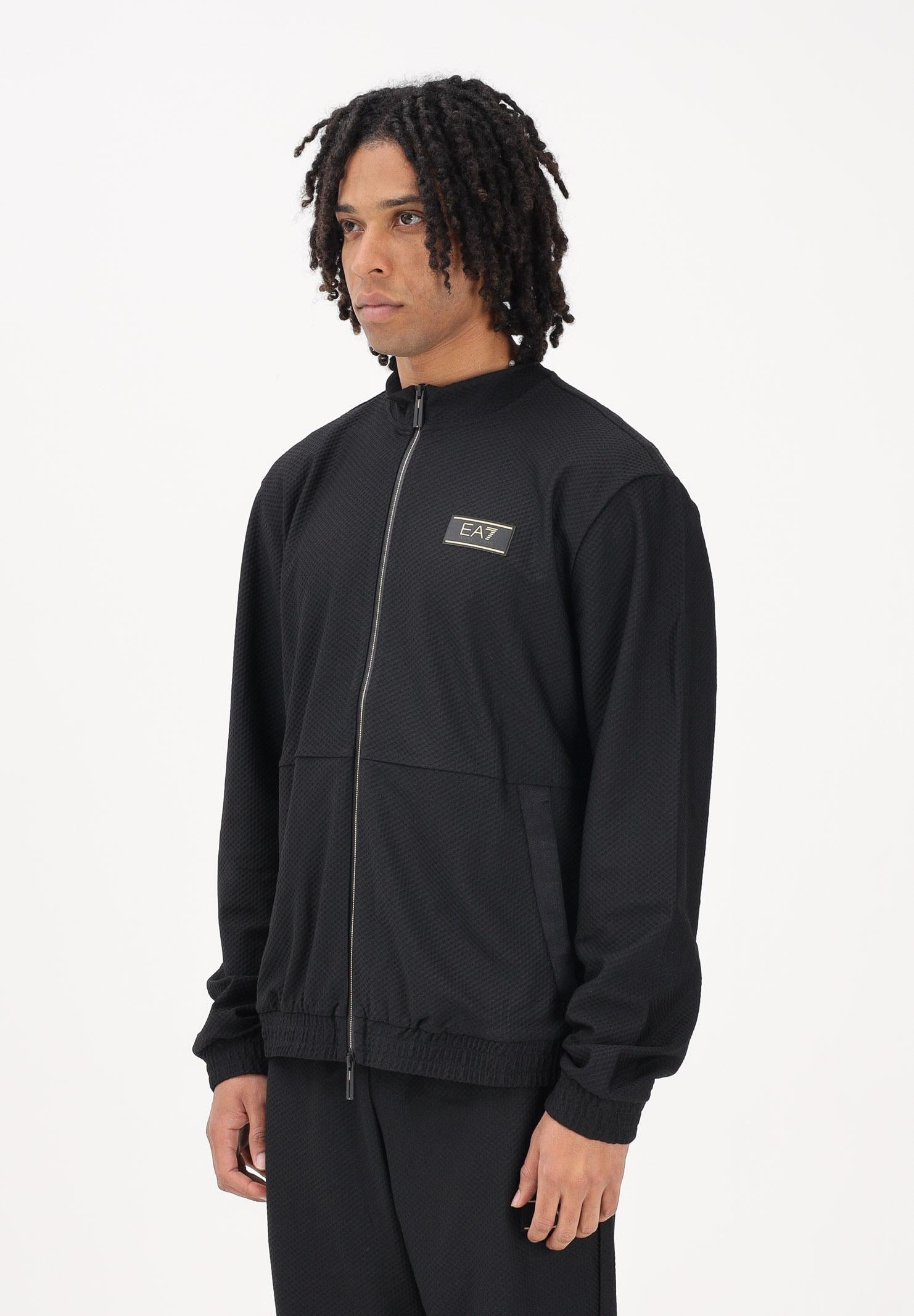 EA7 Felpa con zip nera da uomo con lavorazione micro-texture 7M001338AF21099 UC001 EA7