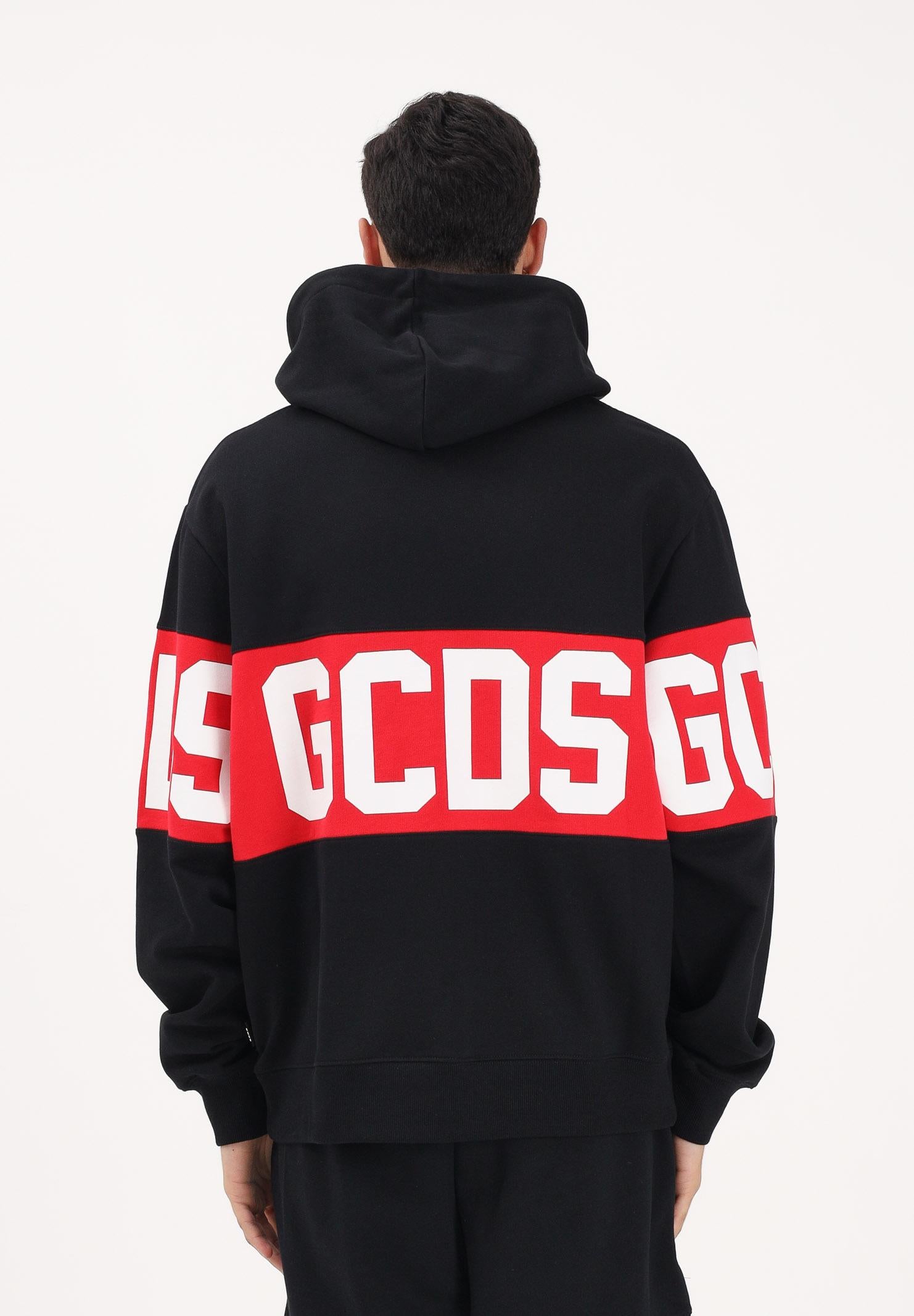 GCDS Felpa con cappuccio nera per uomo e donna caratterizzata da banda a contrasto e logo Z0MLQE138F004 999R GCDS