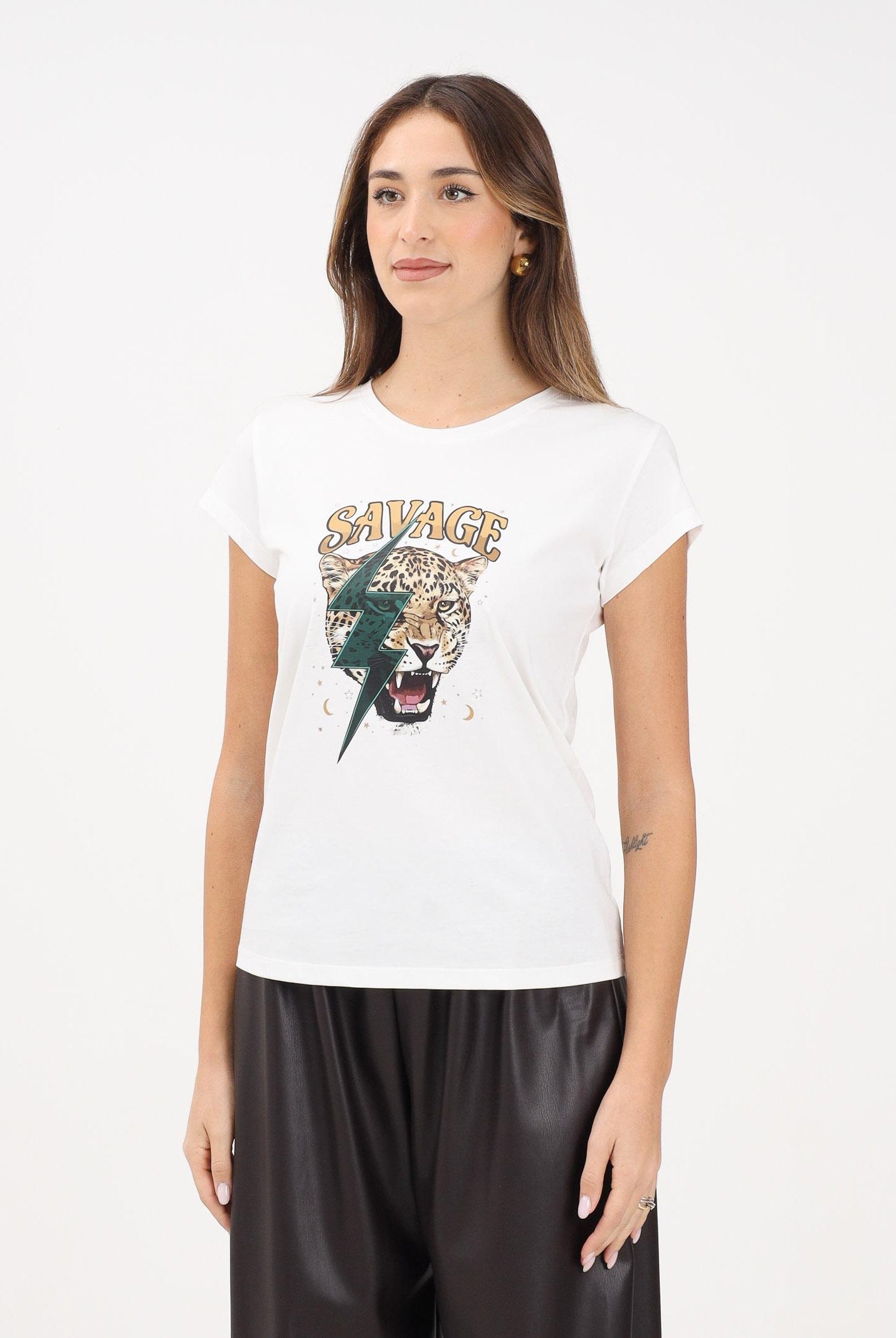 VICOLO T-shirt a manica corta bianca da donna con stampa RF0444 BI VICOLO