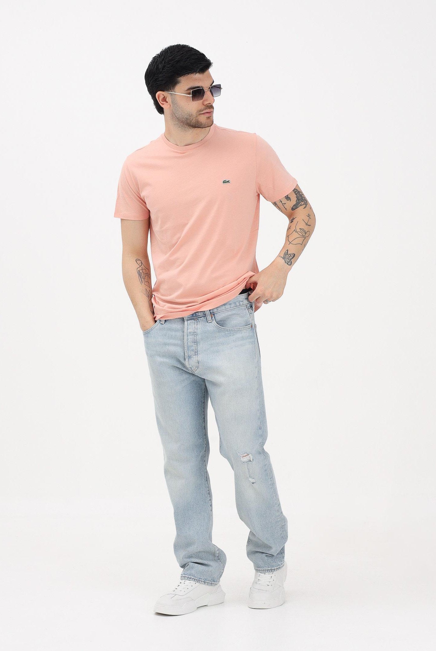 LACOSTE T-shirt a manica corta salmone per uomo e donna con patch logo TH6709 UI2 LACOSTE