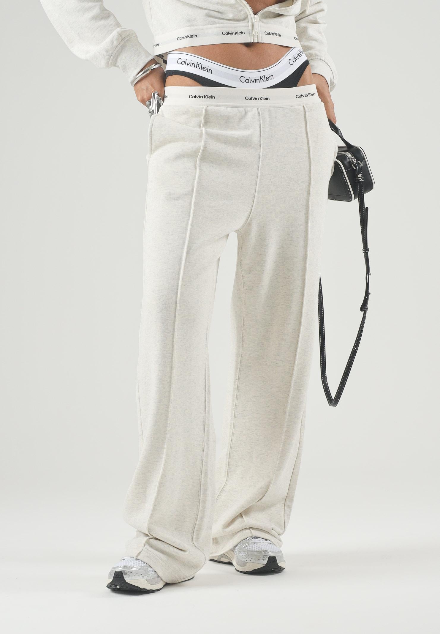 CALVIN KLEIN JEANS Pantaloni Logo Waistband Wide Leg Joggers vanilla heather beige, colore basico beige, donna. LV047G253G P4P CALVIN KLEIN JEANS