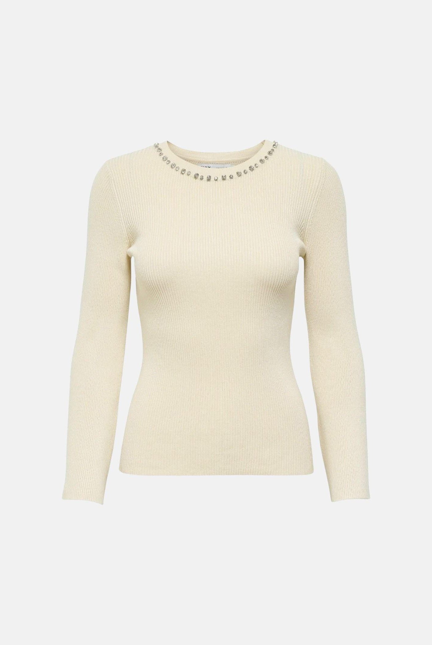 ONLY Pullover Natascha LS Bling O-Neck CC Knt Birch Silver Bling beige da donna. 15350822 BISI ONLY